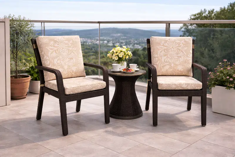 2 Adet Premium Şönil Arkalıklı Sandalye Minderi, Extra Kalın (Kalınlık 4,5cm)-K.bej Desenli