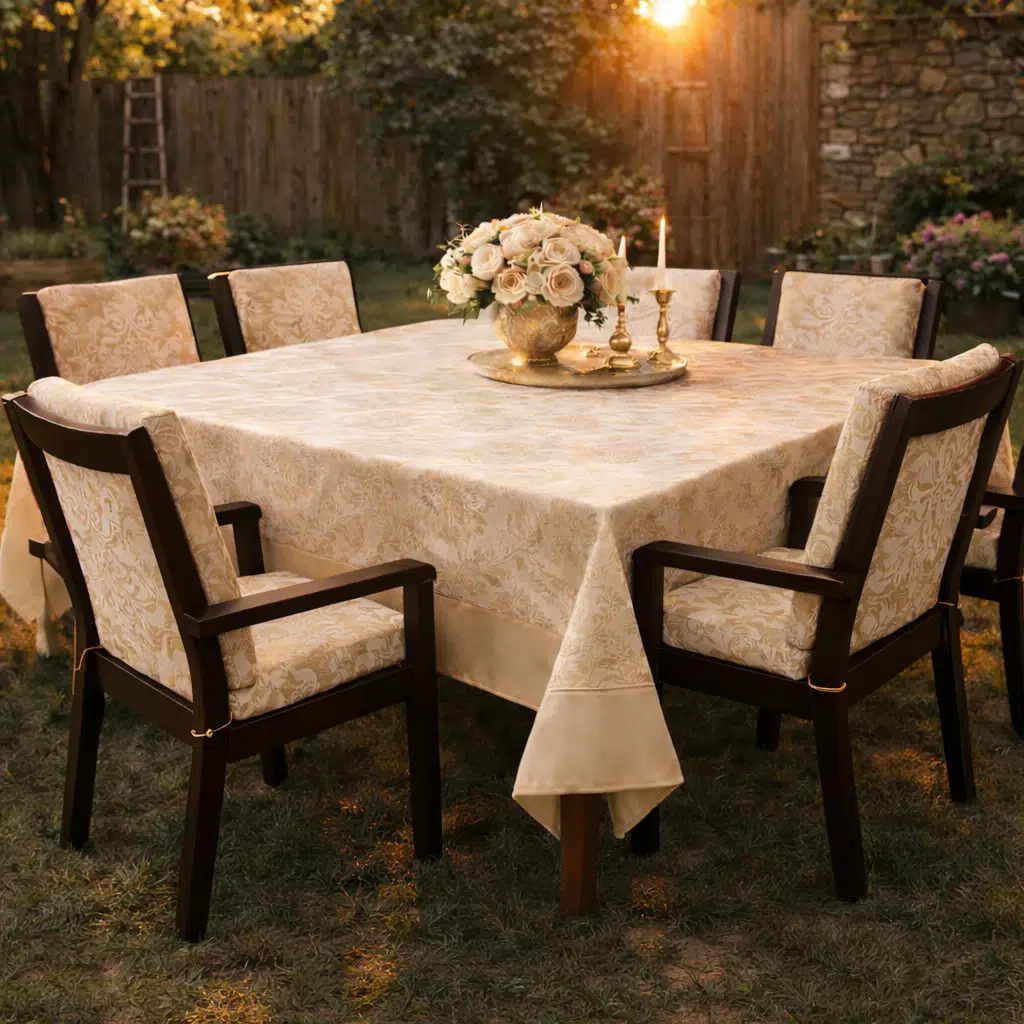 6 Adet Premium Şönil Arkalıklı Sandalye Minderi, Extra Kalın (Kalınlık 4,5cm)-K.bej Desenli