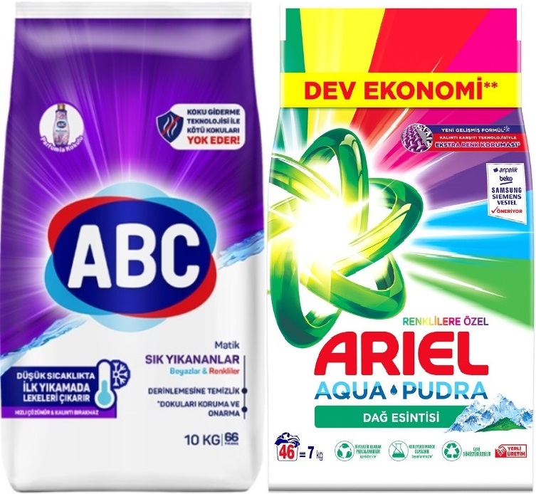 Abc Matik Toz Çamaşır Deterjanı 10KG Sık Yıkananlar Beyazlar/Renkliler (66 Yıkama) + 7KG Renkliler Abc Matik Toz Çamaşır Deterjanı 10KG Sık Yıkananlar Beyazlar/Renkliler (66 Yıkama) + 7KG Renkliler