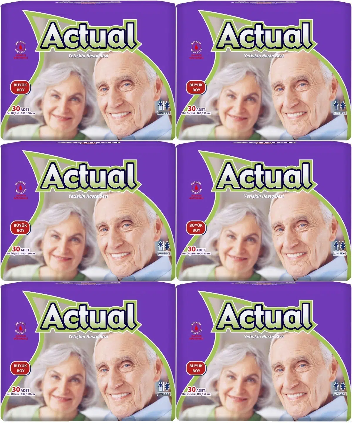 Actual Yetişkin Bezi Bel Bantlı L - Large - Büyük 180 Adet (6PK*30)