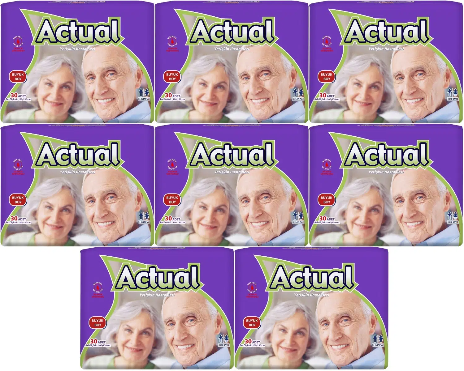 Actual Yetişkin Bezi Bel Bantlı L - Large - Büyük 240 Adet (8PK*30)