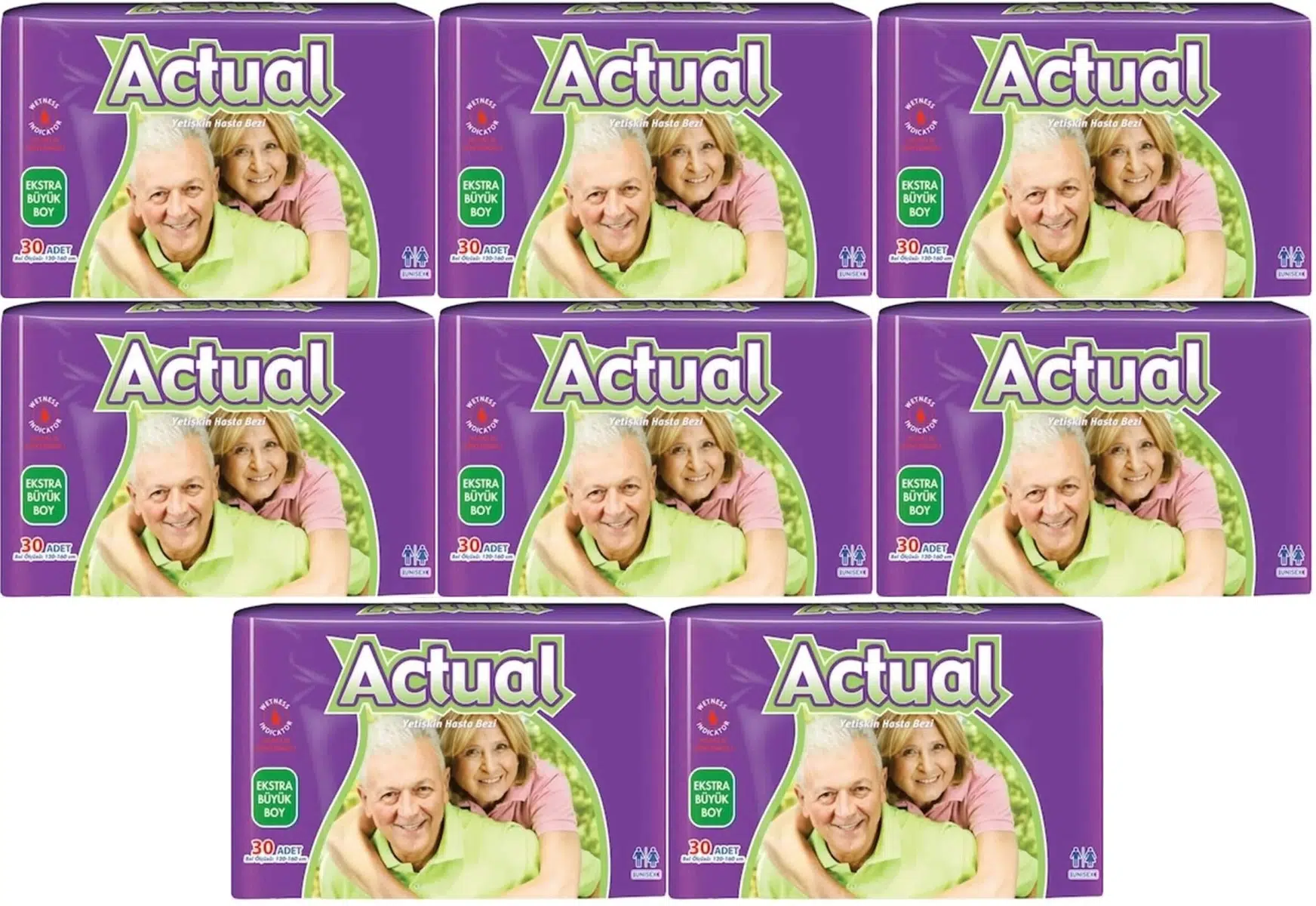 Actual Yetişkin Bezi Bel Bantlı XL - Ekstra Büyük - Extra Large 240 Adet (8PK*30)