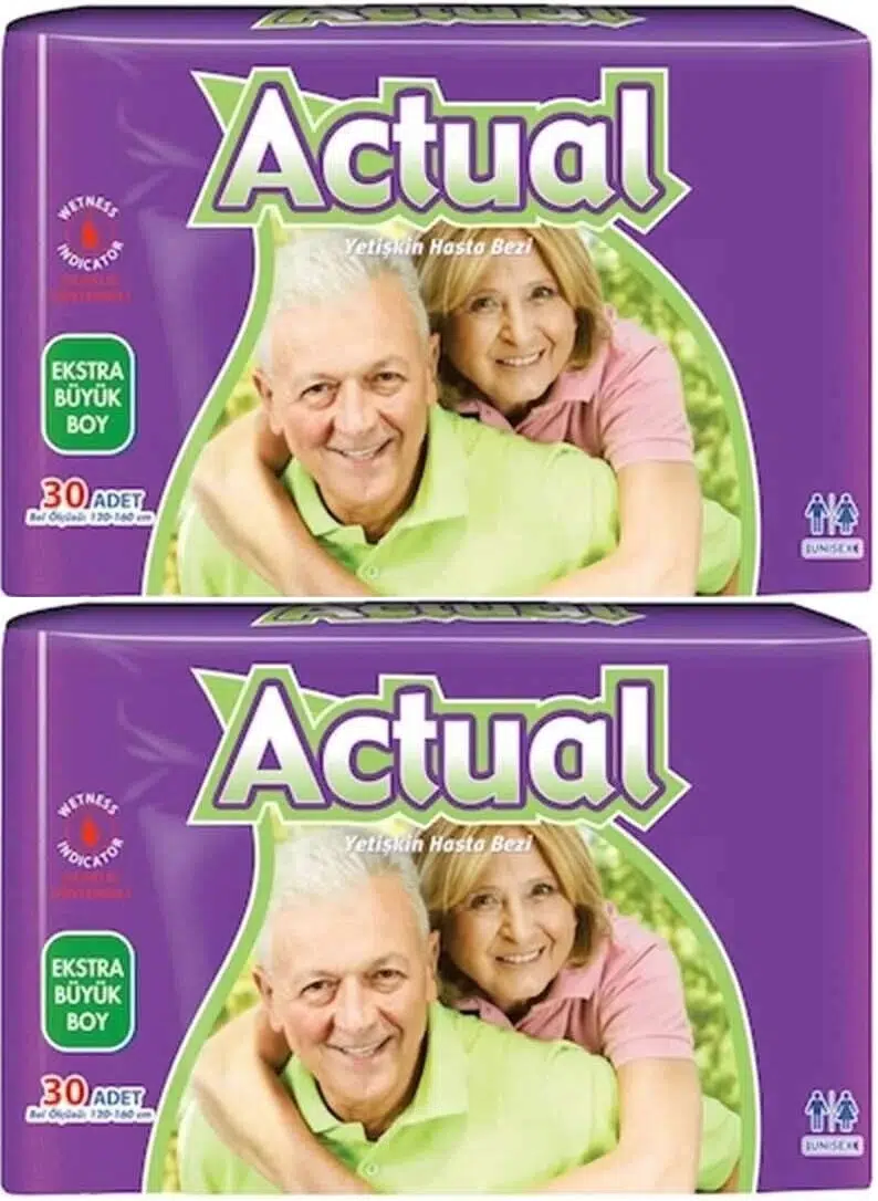 Actual Yetişkin Bezi Bel Bantlı XL - Ekstra Büyük - Extra Large 60 Adet (2PK*30)
