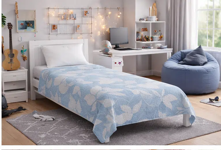 Amazon Ev Pamuk Dokuma Tek Kişilik Pike 160*240 Cm yaprak mavi A18