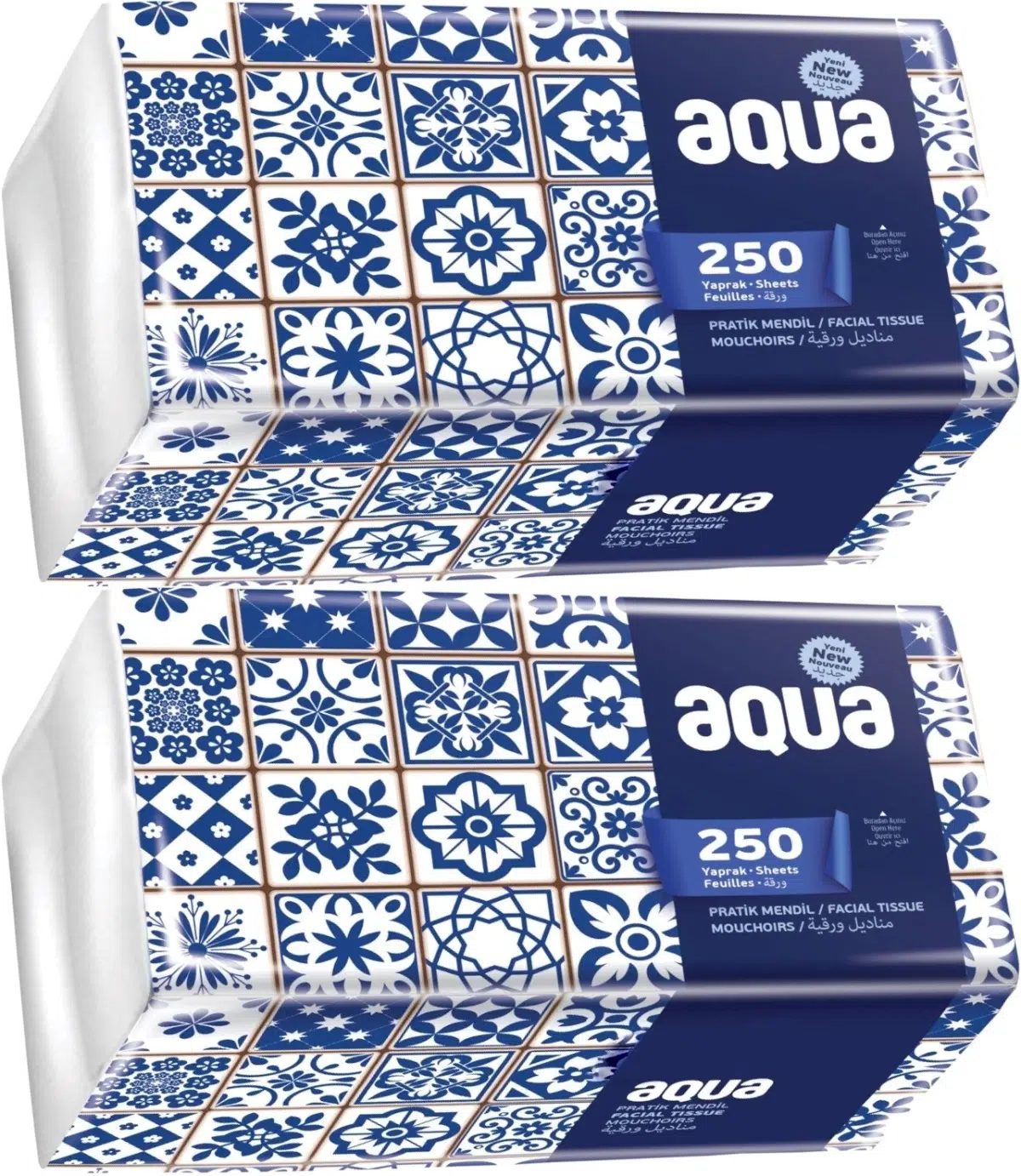 Aqua Pratik Mendil 250 Yaprak Tekli Pk (2 Li Set)