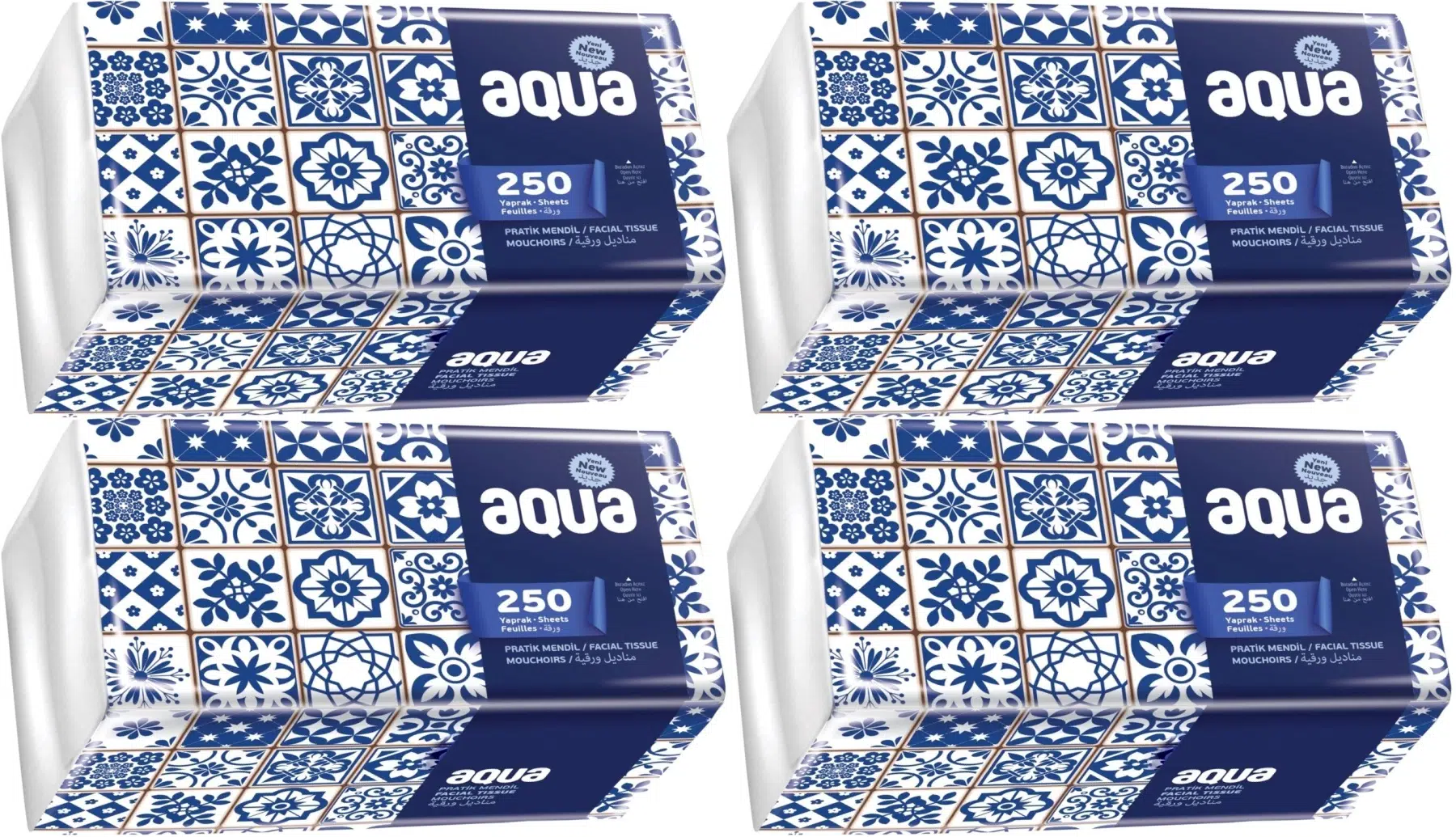 Aqua Pratik Mendil 250 Yaprak Tekli Pk (4 Lü Set)