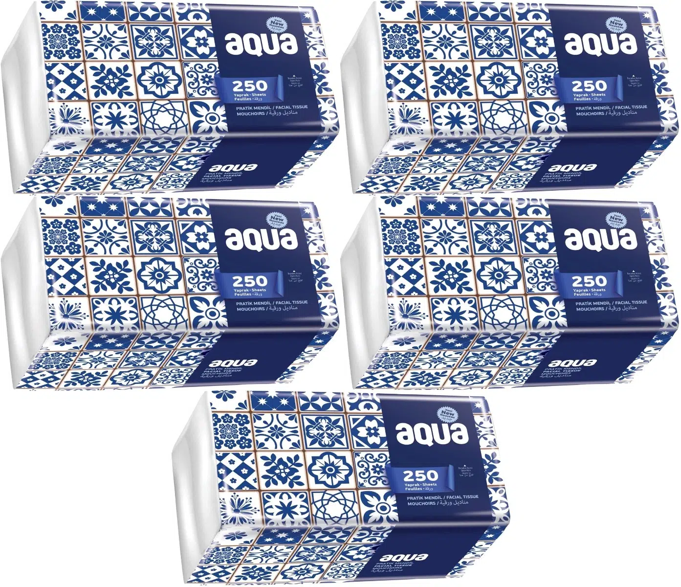 Aqua Pratik Mendil 250 Yaprak Tekli Pk (5 Li Set)