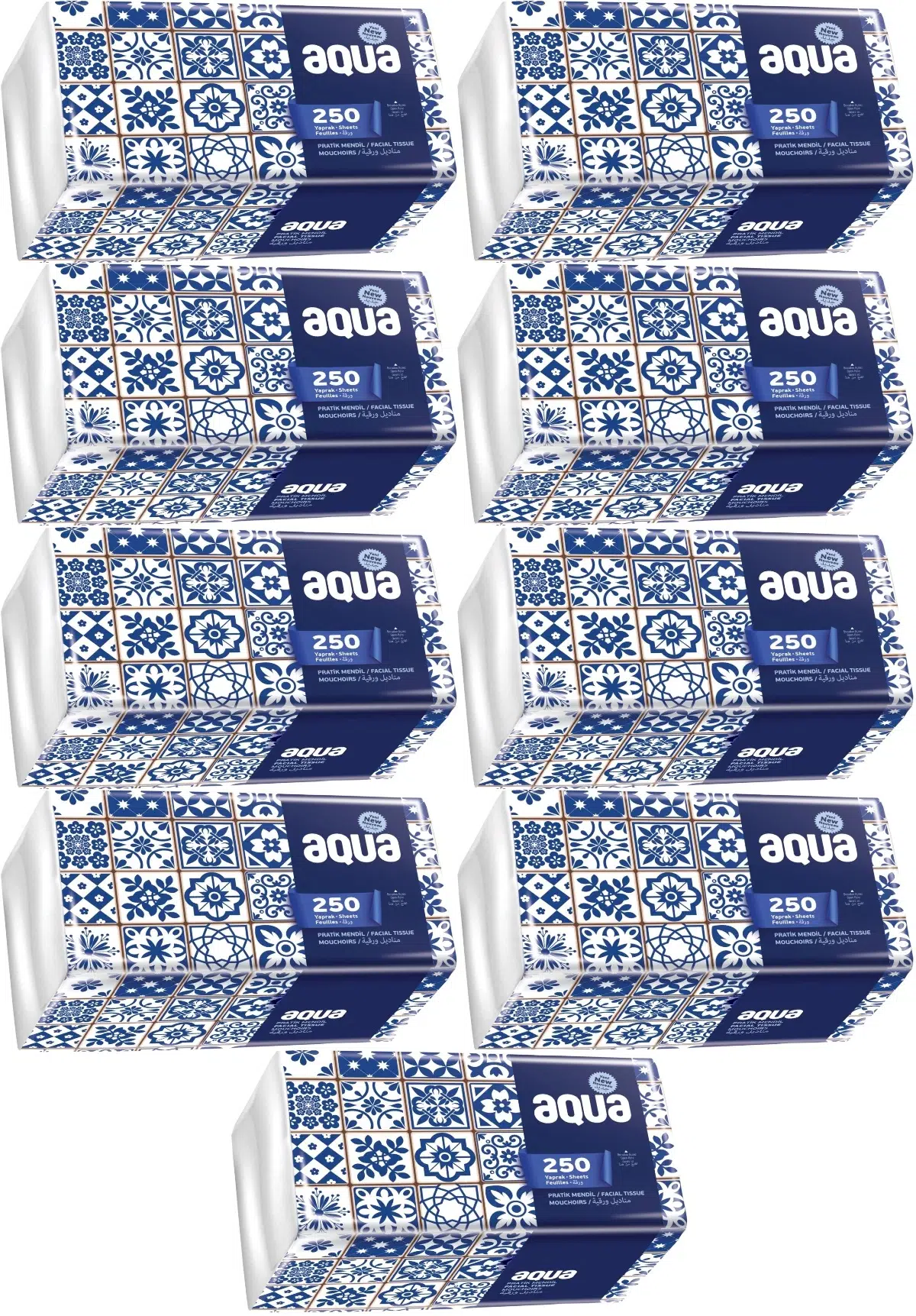 Aqua Pratik Mendil 250 Yaprak Tekli Pk (9 Lu Set)