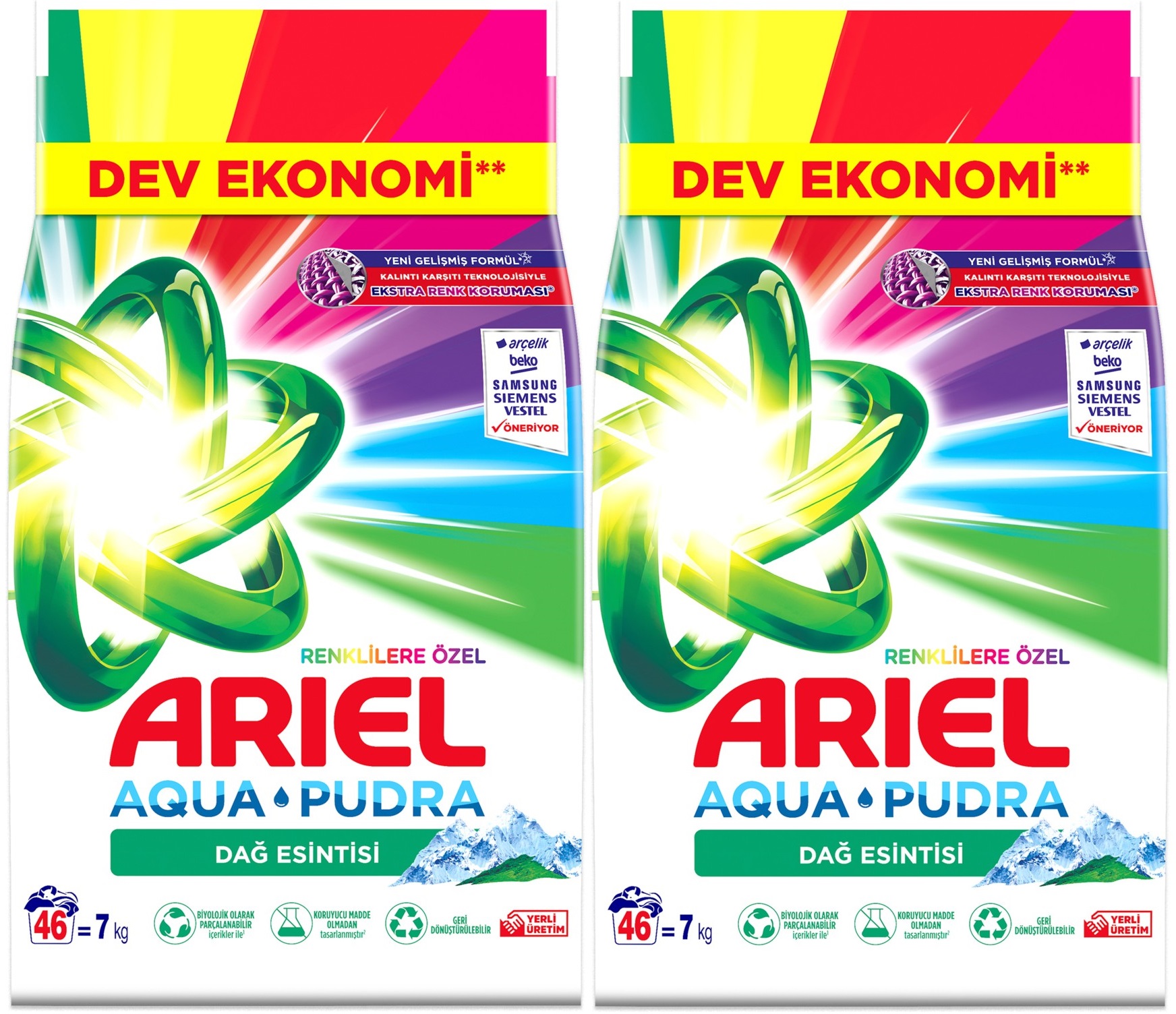 Ariel Matik Toz Çamaşır Deterjanı 14KG Renklilere Özel/Dağ Esintisi (92 Yıkama) (2PK*7KG) Ariel Matik Toz Çamaşır Deterjanı 14KG Renklilere Özel/Dağ Esintisi (92 Yıkama) (2PK*7KG)