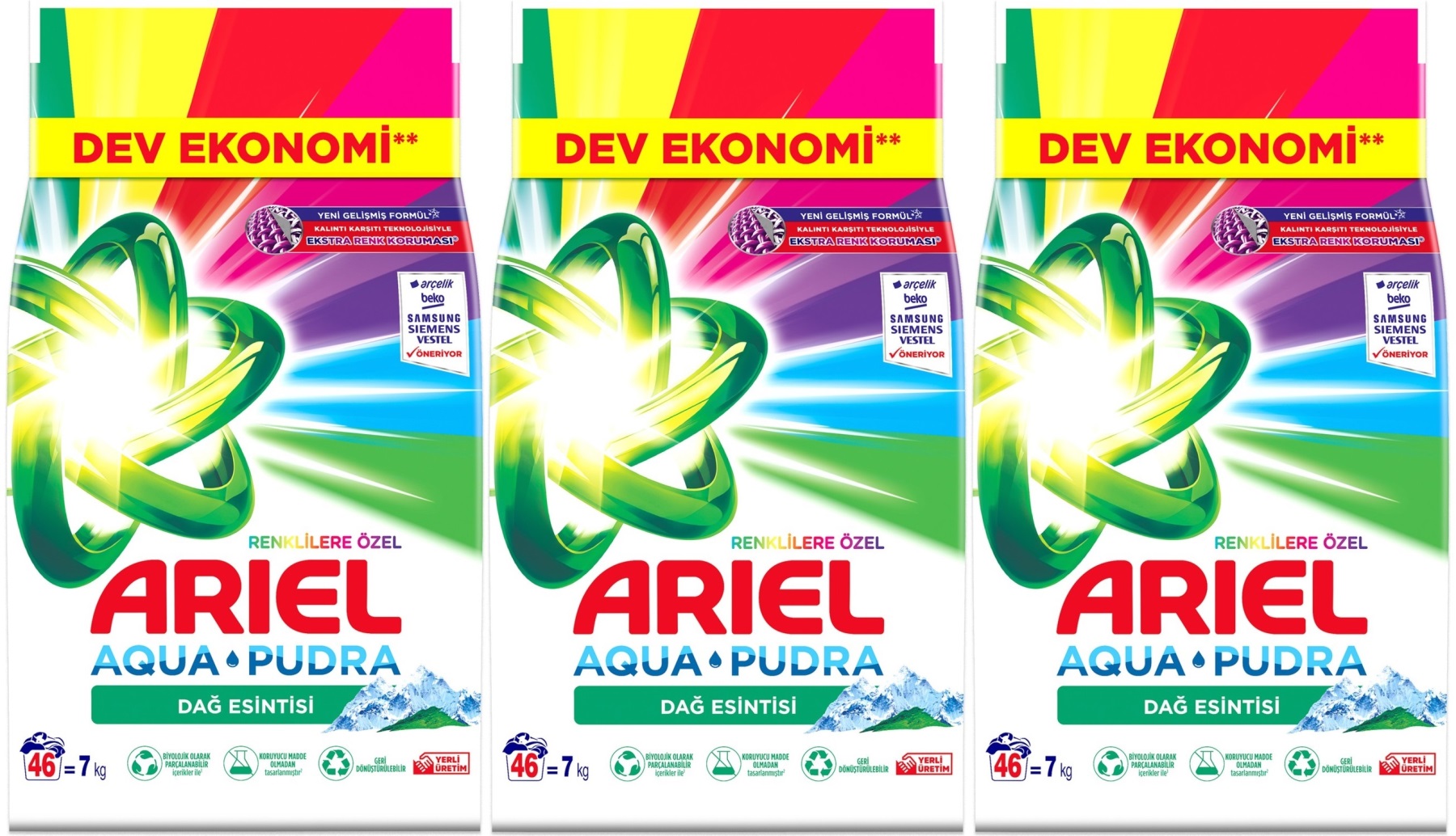 Ariel Matik Toz Çamaşır Deterjanı 21KG Renklilere Özel/Dağ Esintisi (138 Yıkama) (3PK*7KG) Ariel Matik Toz Çamaşır Deterjanı 21KG Renklilere Özel/Dağ Esintisi (138 Yıkama) (3PK*7KG)