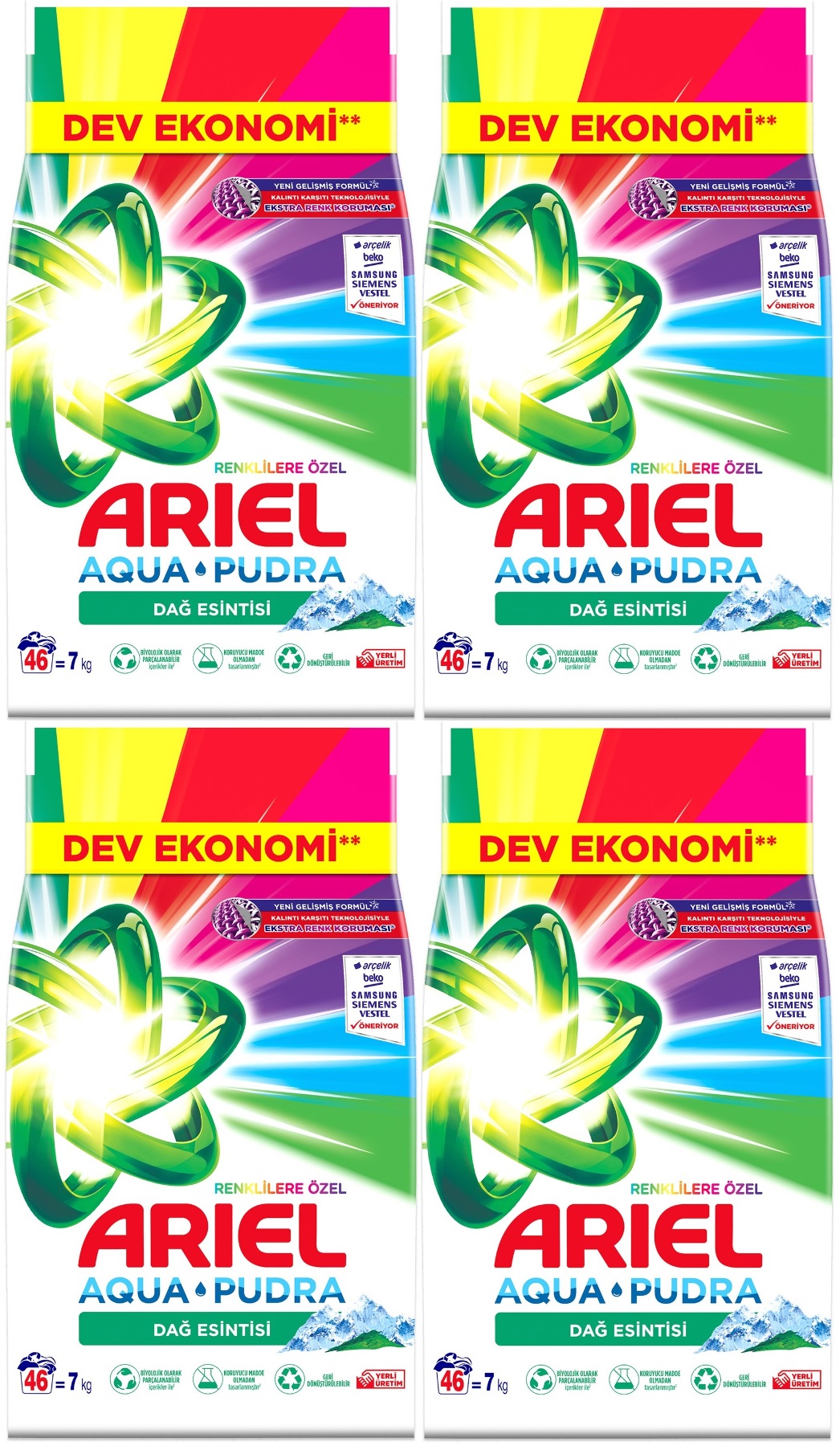 Ariel Matik Toz Çamaşır Deterjanı 28KG Renklilere Özel/Dağ Esintisi (184 Yıkama) (4PK*7KG) Ariel Matik Toz Çamaşır Deterjanı 28KG Renklilere Özel/Dağ Esintisi (184 Yıkama) (4PK*7KG)