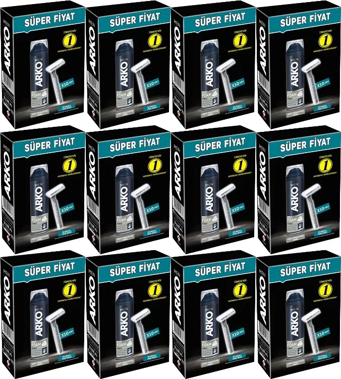 Arko Men 10 Adet Tekli Tıraş Bıçağı + Force Tıraş Köpüğü Pro 200ML (12 Li Set)