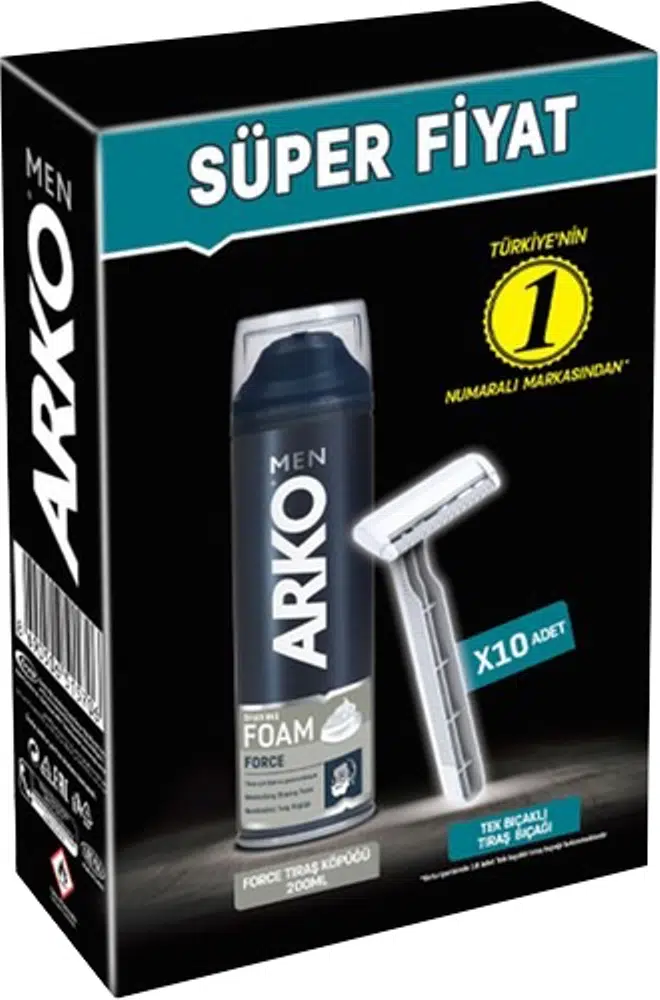 Arko Men 10 Adet Tekli Tıraş Bıçağı + Force Tıraş Köpüğü Pro 200ML