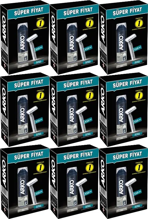 Arko Men 10 Adet Tekli Tıraş Bıçağı + Force Tıraş Köpüğü Pro 200ML (9 Lu Set)