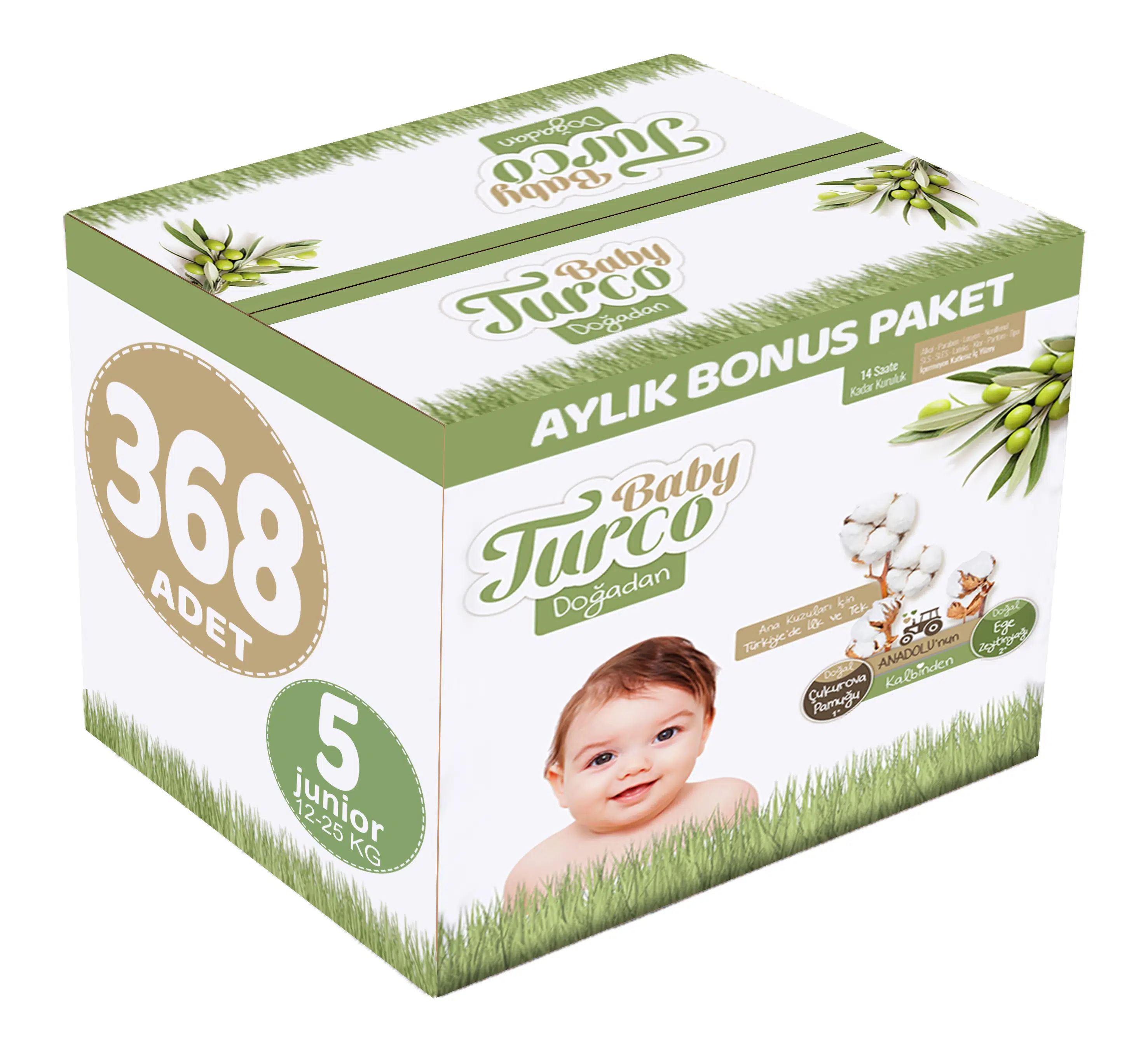 Baby Turco Bebek Bezi Doğadan 5 Beden 12-25 KG Junior 368 Adet Aylık Bonus Pk