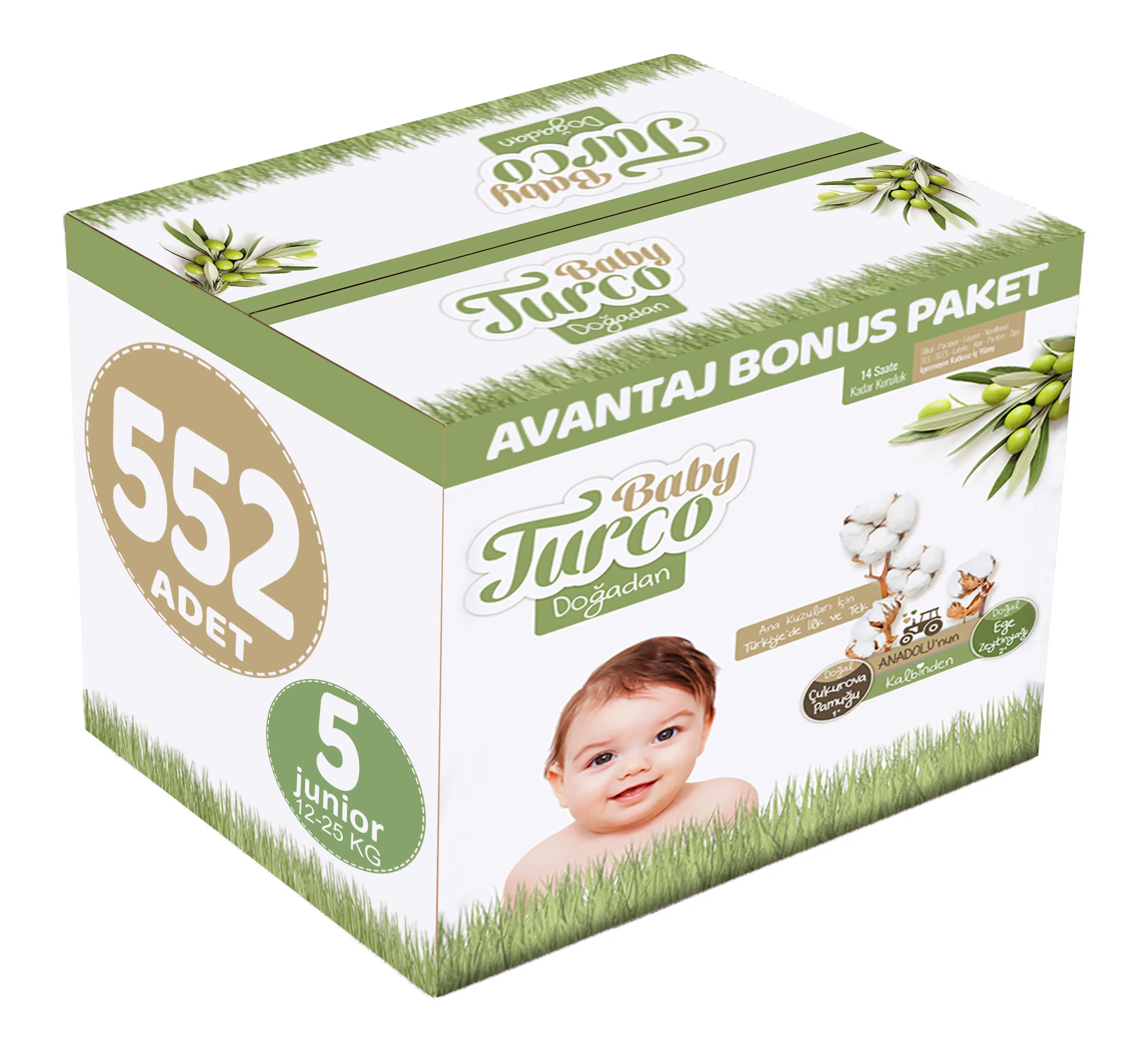 Baby Turco Bebek Bezi Doğadan 5 Beden 12-25 KG Junior 552 Adet Avantaj Bonus Pk