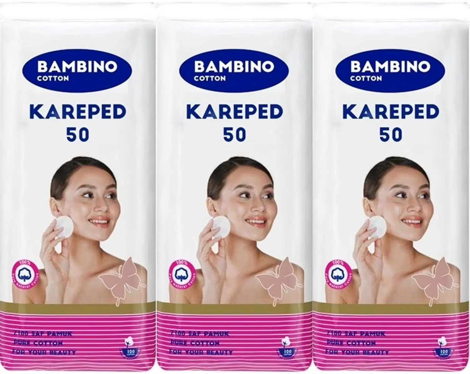 Bambino Cotton Kare Makyaj ve Bebek Temizleme Pamuğu 150 Adet (Kare En-Boy 7CM) (3PK*50)