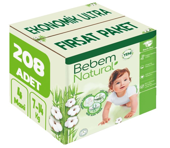 Bebem Bebek Bezi Natural Beden:4 (7-14KG) Maxi 208 Adet Ekonomik Ultra Fırsat Pk Bebem Bebek Bezi Natural Beden:4 (7-14KG) Maxi 208 Adet Ekonomik Ultra Fırsat Pk