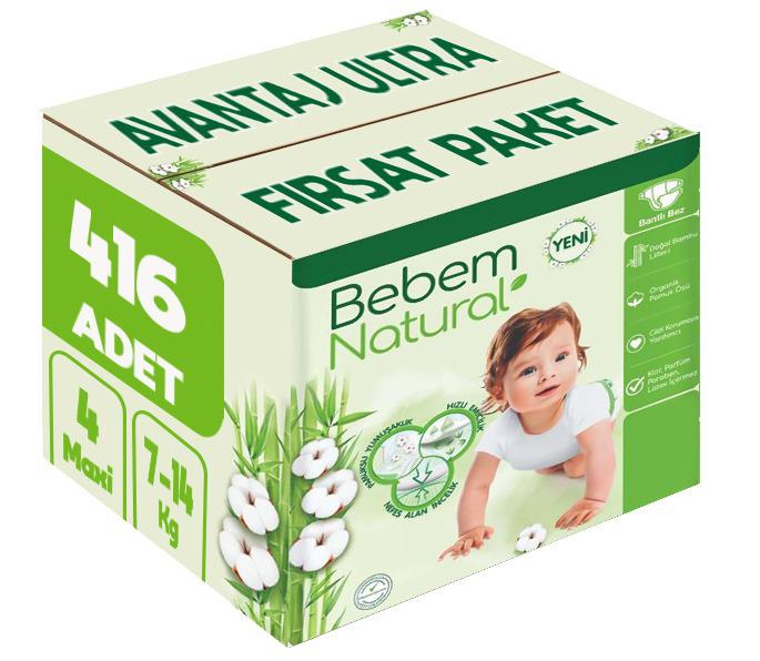 Bebem Bebek Bezi Natural Beden:4 (7-14KG) Maxi 416 Adet Avantaj Ultra Fırsat Pk Bebem Bebek Bezi Natural Beden:4 (7-14KG) Maxi 416 Adet Avantaj Ultra Fırsat Pk