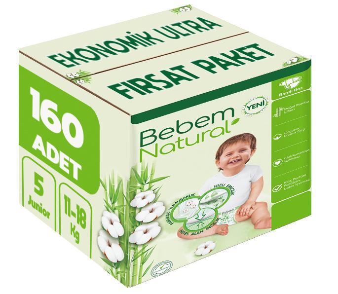Bebem Bebek Bezi Natural Beden:5 (11-18Kg) Junior 160 Adet Ekonomik Ultra Fırsat Pk Bebem Bebek Bezi Natural Beden:5 (11-18Kg) Junior 160 Adet Ekonomik Ultra Fırsat Pk