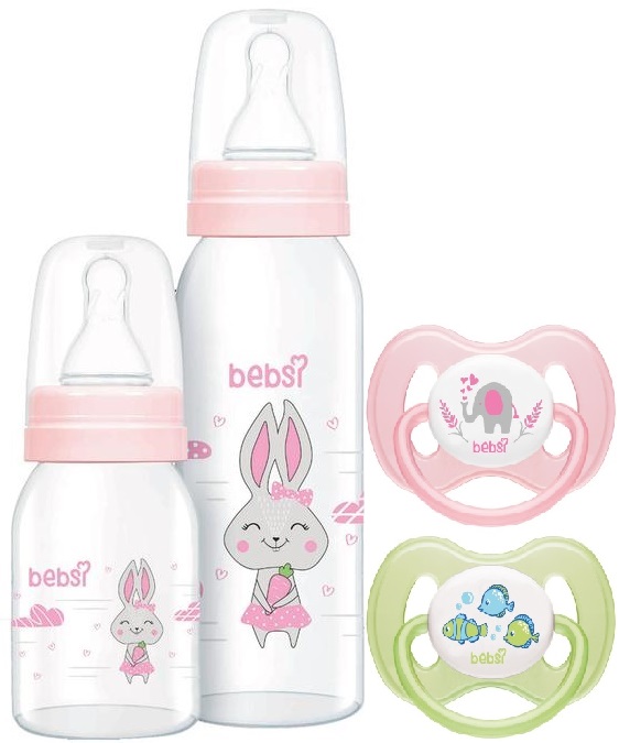 Bebsi Cam Biberon Seti Pembe (250ML+125ML)+Emzik Ortodontik Damaklı Kelebek No:1 (2 Li PK) 4 Lü Set Bebsi Cam Biberon Seti Pembe (250ML+125ML)+Emzik Ortodontik Damaklı Kelebek No:1 (2 Li PK) 4 Lü Set