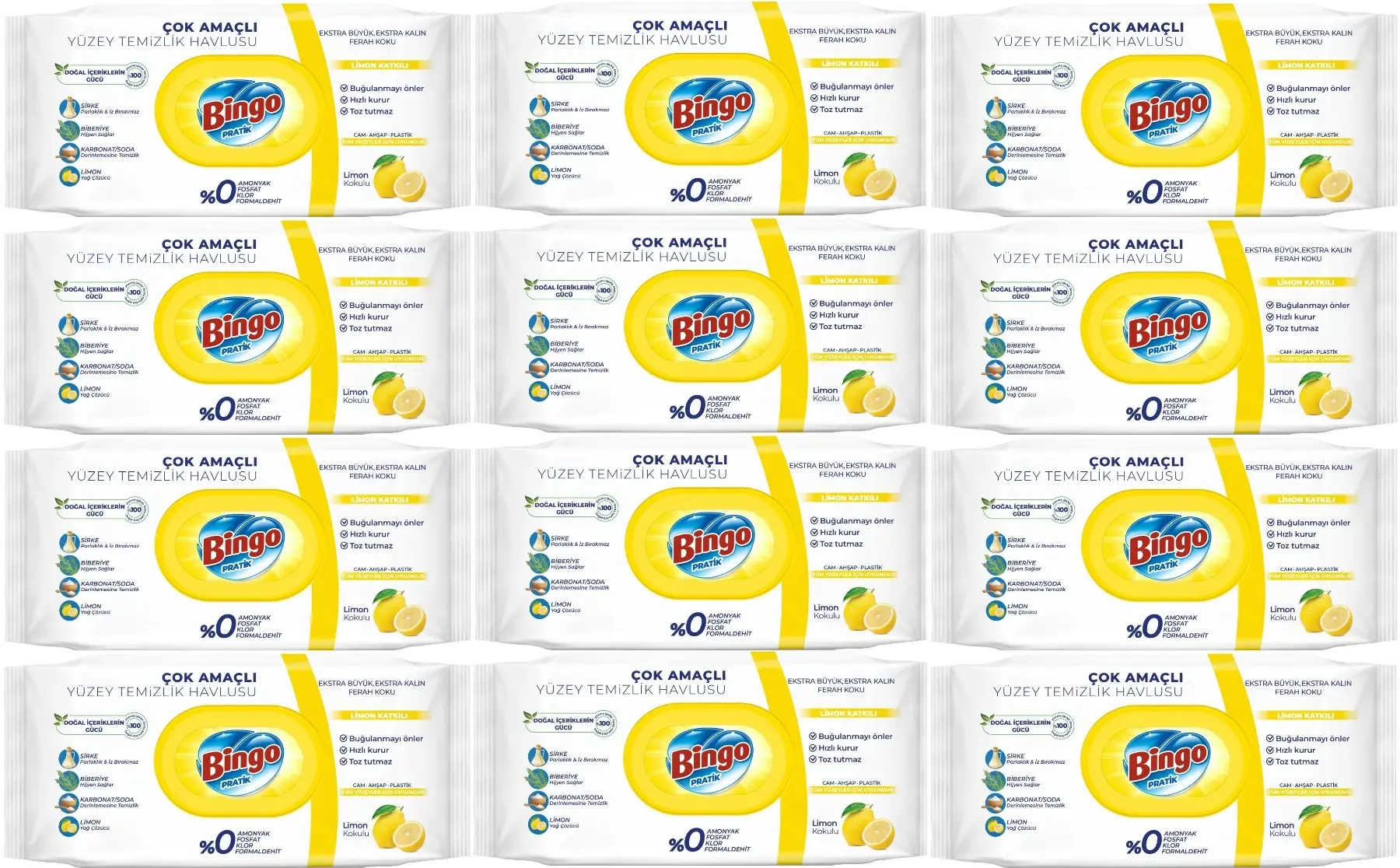Bingo Clean Yüzey Temizlik Havlusu 96 Yaprak Limon Kokulu Plastik Kapaklı (12 Li Set) 1152 Yaprak Bingo Clean Yüzey Temizlik Havlusu 96 Yaprak Limon Kokulu Plastik Kapaklı (12 Li Set) 1152 Yaprak