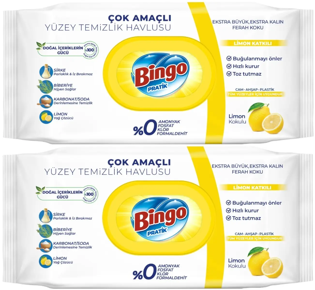 Bingo Clean Yüzey Temizlik Havlusu 96 Yaprak Limon Kokulu Plastik Kapaklı (2 Li Set) 192 Yaprak Bingo Clean Yüzey Temizlik Havlusu 96 Yaprak Limon Kokulu Plastik Kapaklı (2 Li Set) 192 Yaprak