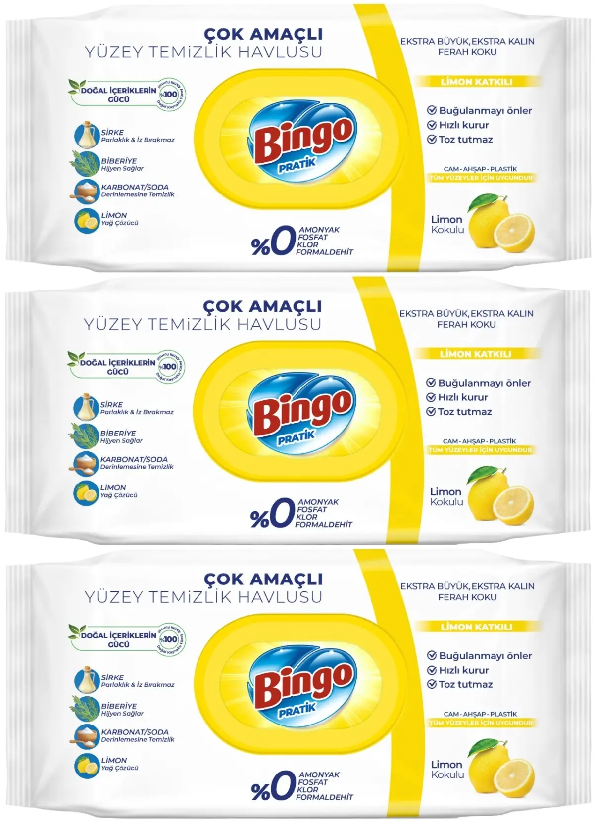 Bingo Clean Yüzey Temizlik Havlusu 96 Yaprak Limon Kokulu Plastik Kapaklı (3 Lü Set) 288 Yaprak Bingo Clean Yüzey Temizlik Havlusu 96 Yaprak Limon Kokulu Plastik Kapaklı (3 Lü Set) 288 Yaprak