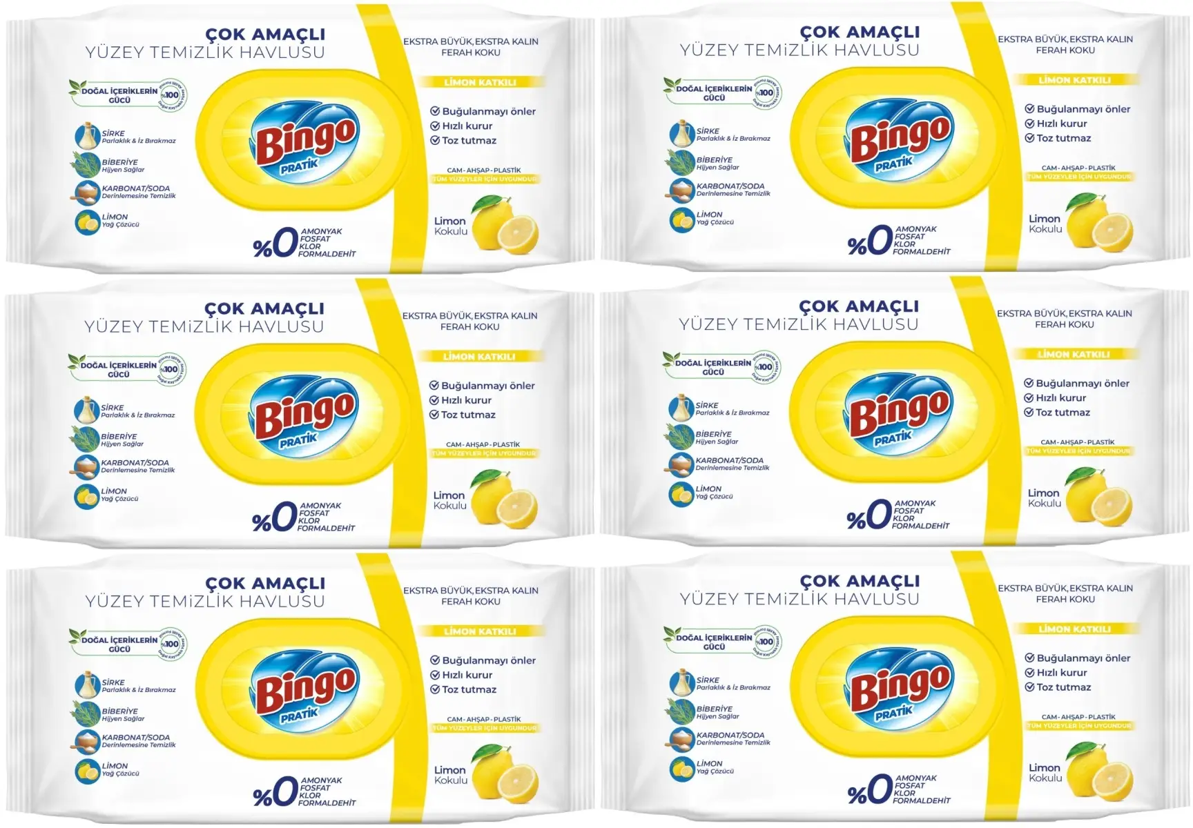 Bingo Clean Yüzey Temizlik Havlusu 96 Yaprak Limon Kokulu Plastik Kapaklı (6 Lı Set) 576 Yaprak Bingo Clean Yüzey Temizlik Havlusu 96 Yaprak Limon Kokulu Plastik Kapaklı (6 Lı Set) 576 Yaprak