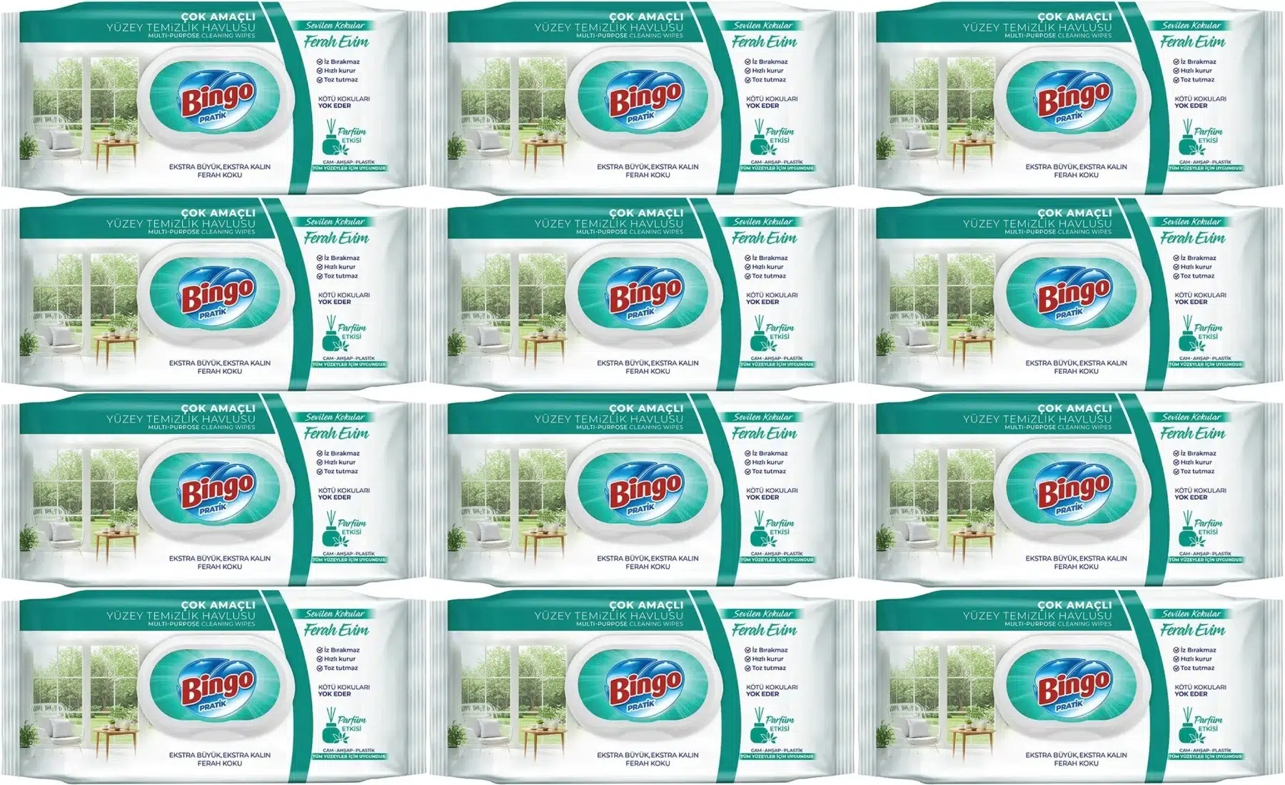 Bingo Clean Yüzey Temizlik Havlusu 96 Yaprak Sevilen Kokular Ferah Evim (12 Li Set) 1152 Yaprak