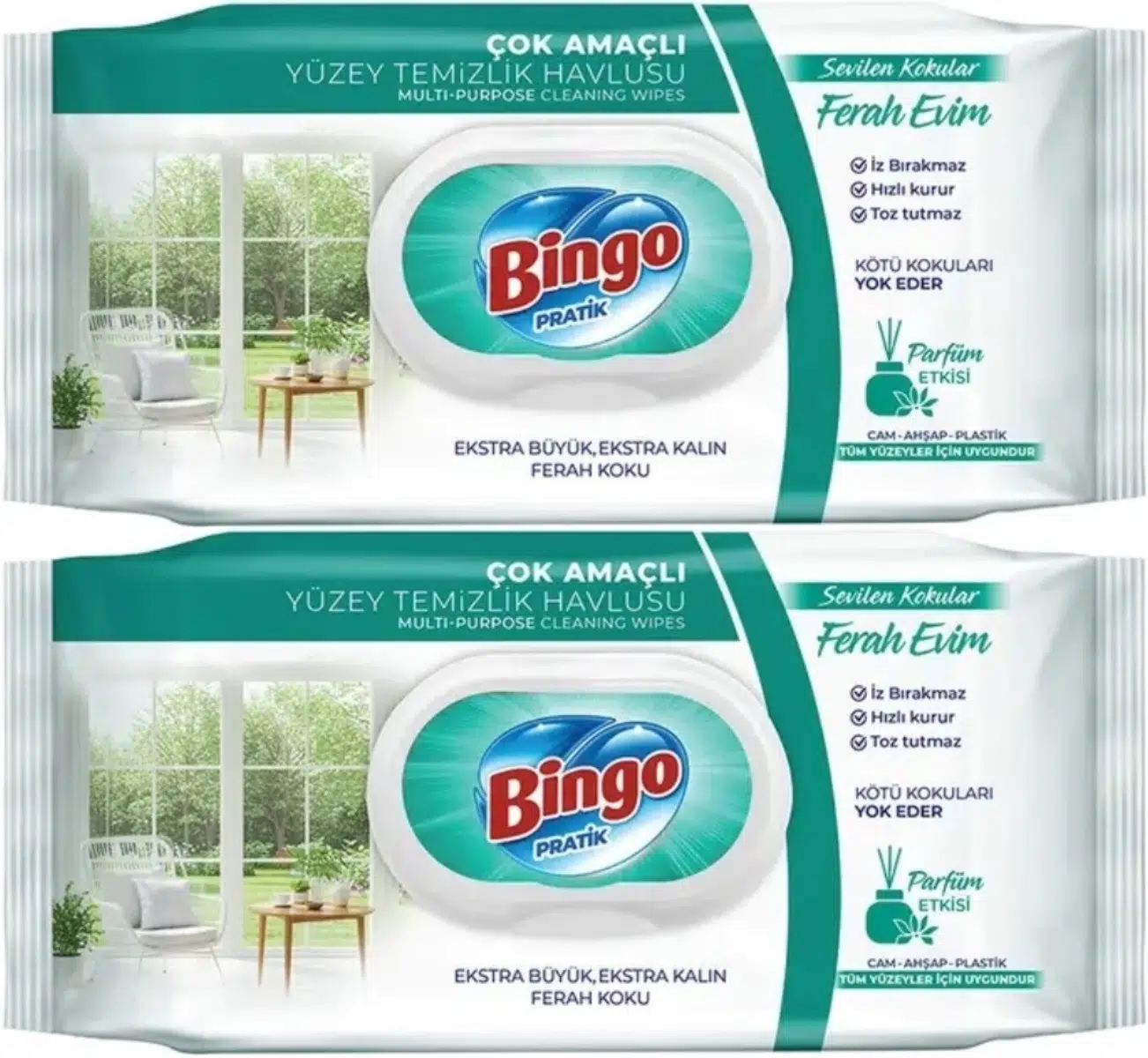 Bingo Clean Yüzey Temizlik Havlusu 96 Yaprak Sevilen Kokular Ferah Evim (2 Li Set) 192 Yaprak