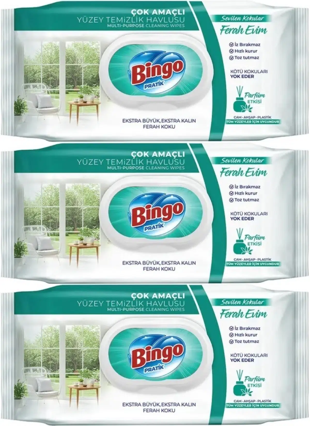 Bingo Clean Yüzey Temizlik Havlusu 96 Yaprak Sevilen Kokular Ferah Evim (3 Lü Set) 288 Yaprak