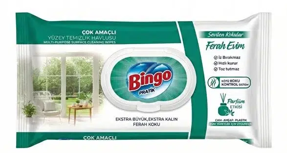 Bingo Clean Yüzey Temizlik Havlusu 96 Yaprak Sevilen Kokular Ferah Evim Plastik Kapaklı