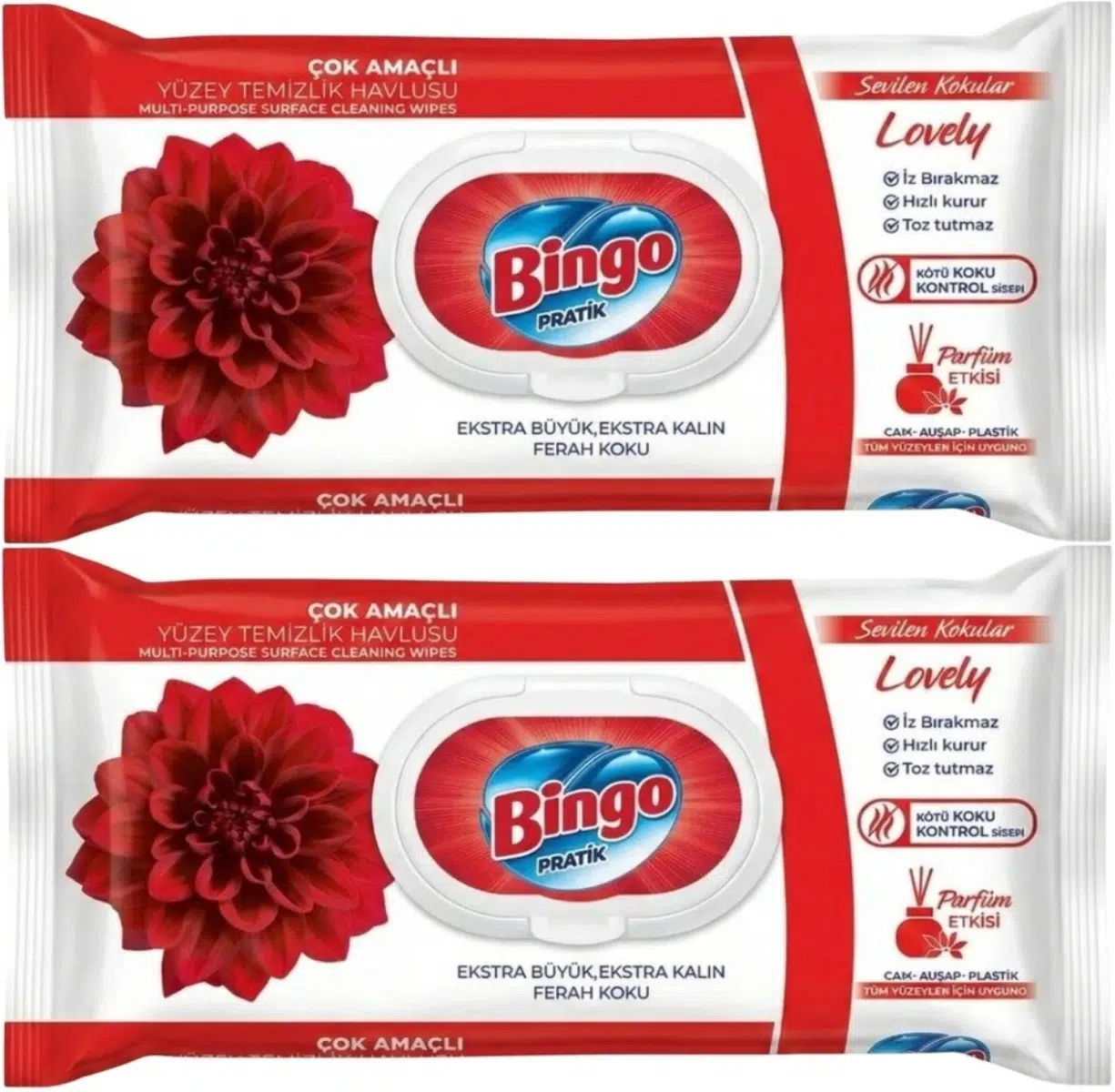 Bingo Clean Yüzey Temizlik Havlusu 96 Yaprak Sevilen Kokular Lovely - Gül (2 Li Set) 192 Yaprak