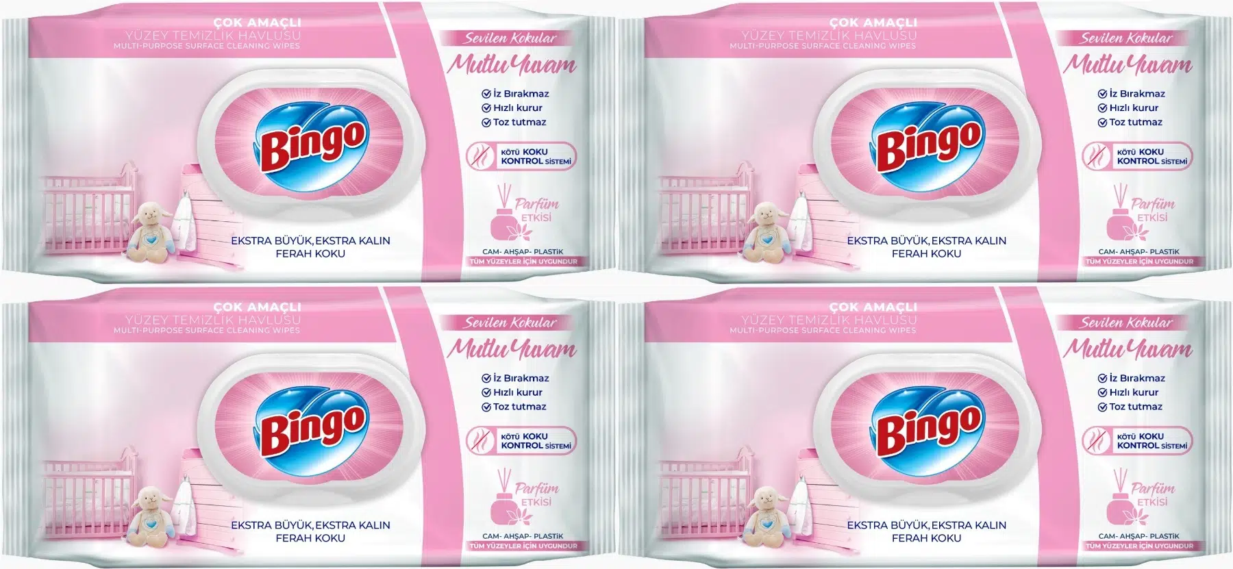 Bingo Clean Yüzey Temizlik Havlusu 96 Yaprak Sevilen Kokular Mutlu Yuvam (4 Lü Set) 384 Yaprak