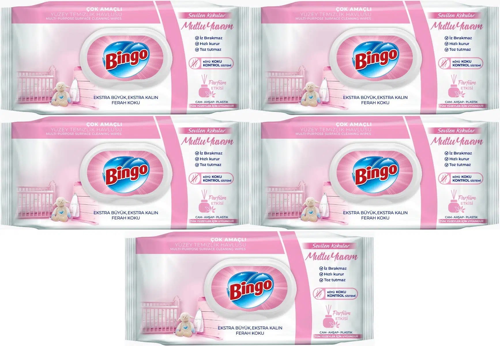 Bingo Clean Yüzey Temizlik Havlusu 96 Yaprak Sevilen Kokular Mutlu Yuvam (5 Li Set) 480 Yaprak