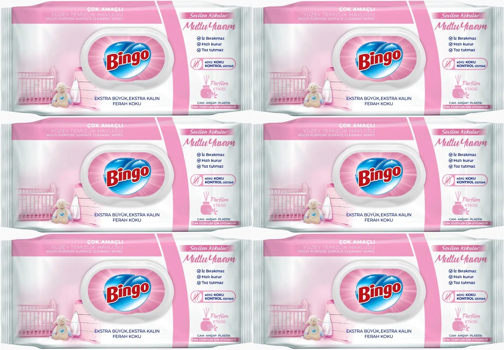 Bingo Clean Yüzey Temizlik Havlusu 96 Yaprak Sevilen Kokular Mutlu Yuvam (6 Lı Set) 576 Yaprak