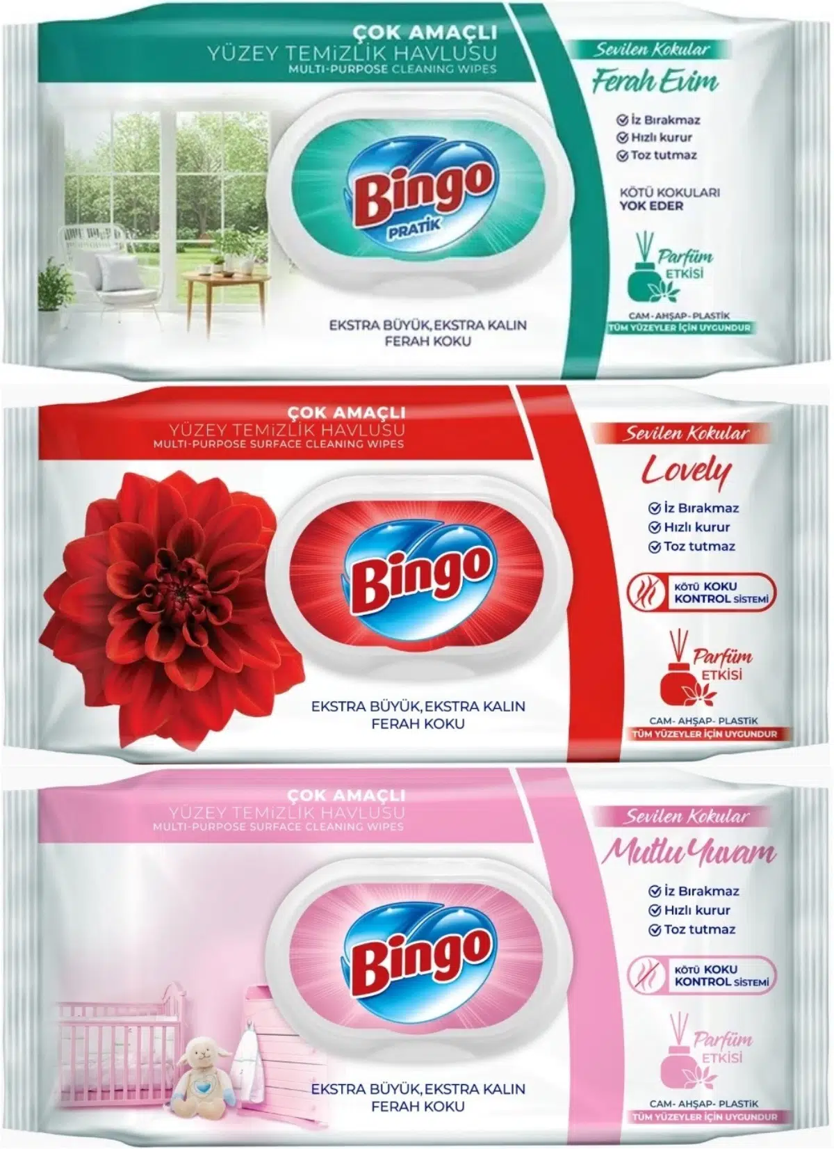 Bingo Clean Yüzey Temizlik Havlusu (Karma 3 Lü Set) (Ferah Evim - Lovely - Mutlu Yuvam) 288 Yaprak
