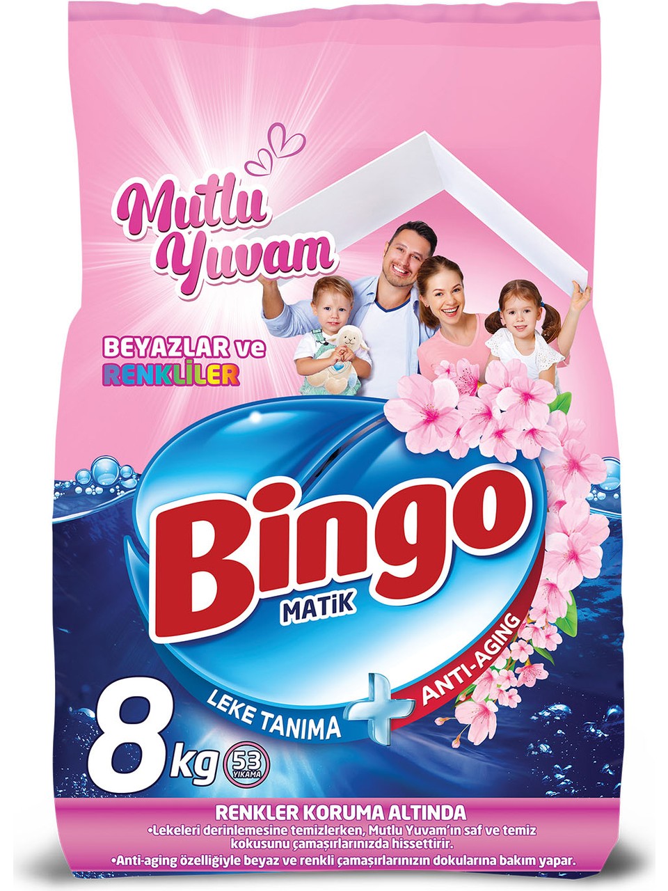 Bingo Matik Toz Çamaşır Deterjanı 8KG Beyazlar ve Renkliler 53 Yıkama (Mutlu Yuvam) Bingo Matik Toz Çamaşır Deterjanı 8KG Beyazlar ve Renkliler 53 Yıkama (Mutlu Yuvam)
