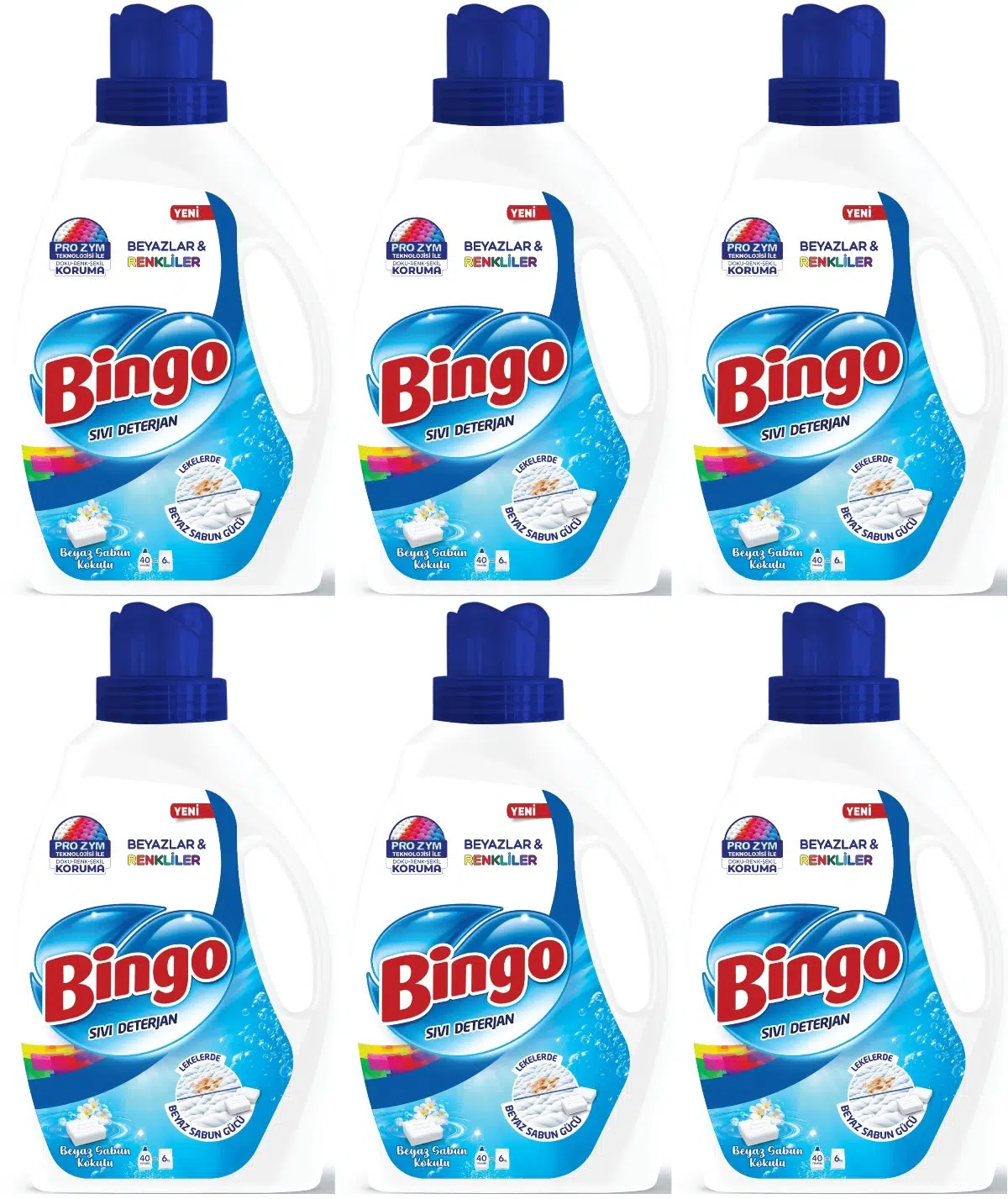 Bingo Sıvı Çamaşır Deterjanı 15600ML Beyaz Sabun Kokulu Beyazlar ve Renkliler 6 Lı Set (6PK*2.600ML)