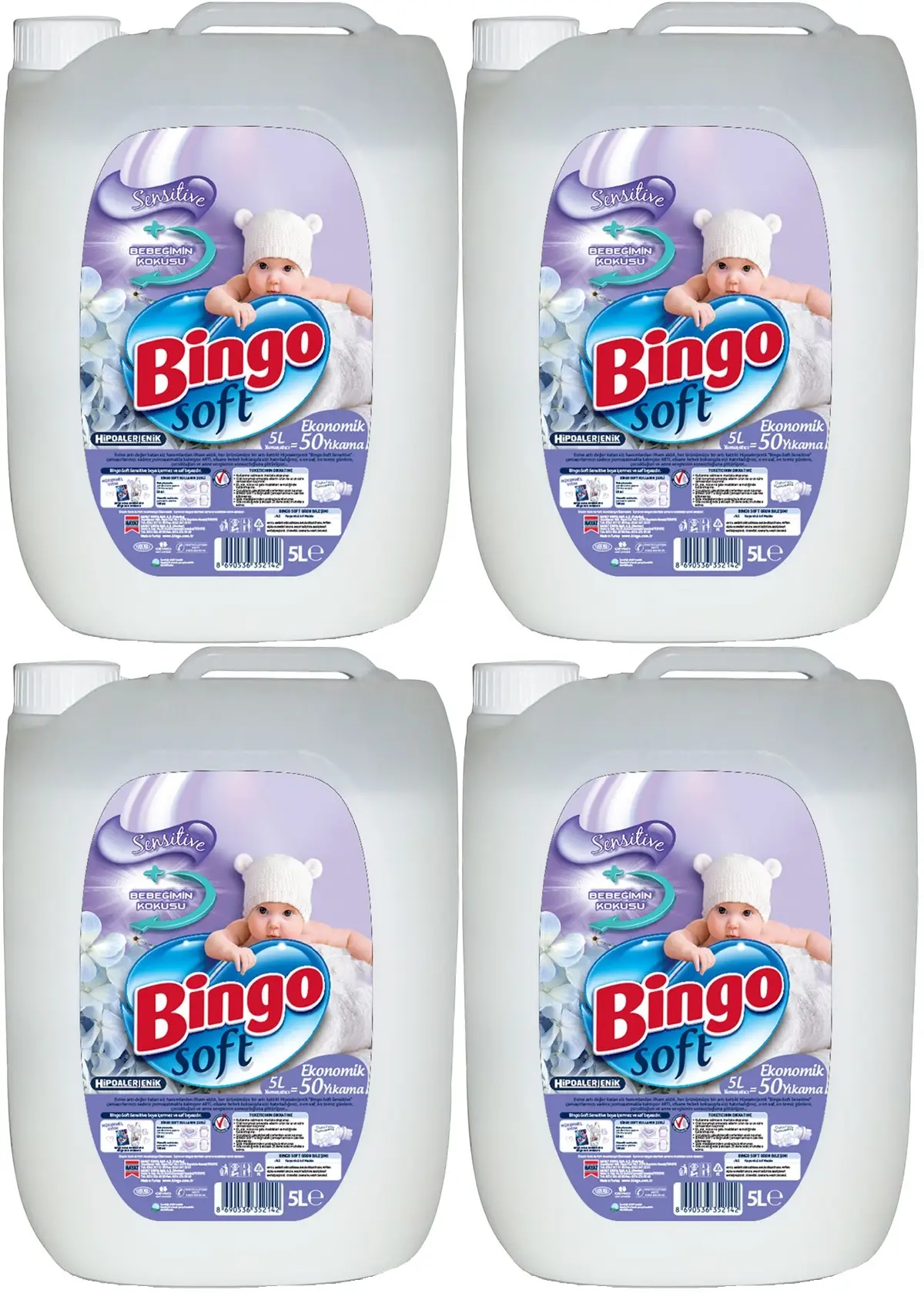 Bingo Soft Yumuşatıcı 20LT (4PK*5LT) Sensitive/Bebeğimin Kokusu/Hipoalerjenik (200 Yıkama) Bingo Soft Yumuşatıcı 20LT (4PK*5LT) Sensitive/Bebeğimin Kokusu/Hipoalerjenik (200 Yıkama)