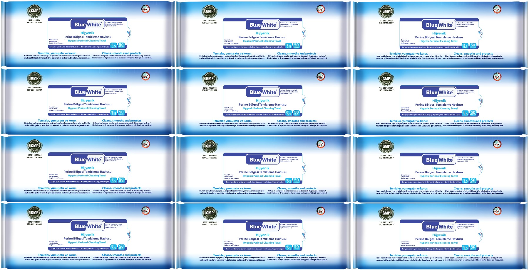 BlueWhite Yetişkin Hasta Perine Bölgesi Temizleme Mendil-Havlusu (12 li set) 50 Yaprak Hijyenik BlueWhite Yetişkin Hasta Perine Bölgesi Temizleme Mendil-Havlusu (12 li set) 50 Yaprak Hijyenik