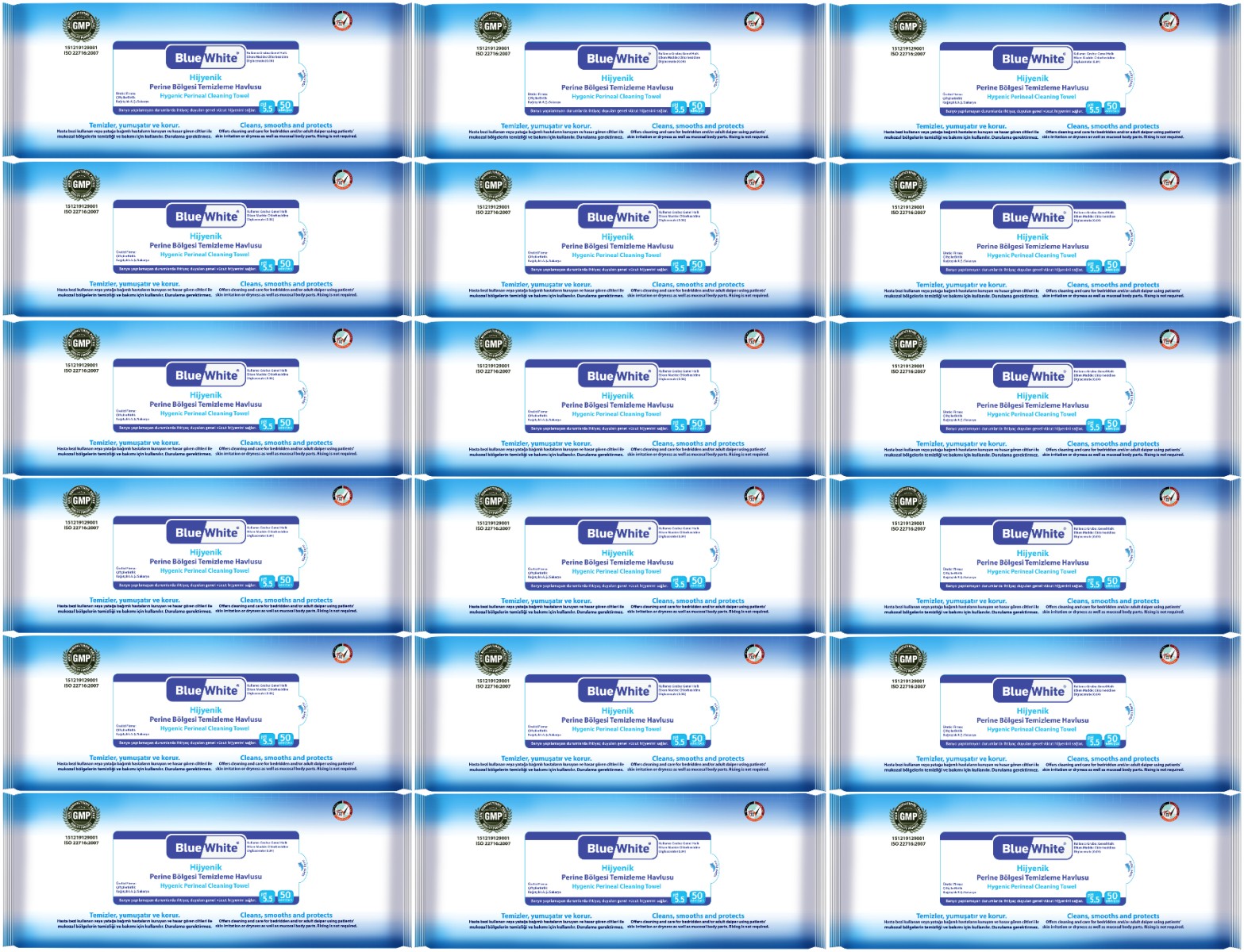 BlueWhite Yetişkin Hasta Perine Bölgesi Temizleme Mendil-Havlusu (18 li set) 50 Yaprak Hijyenik BlueWhite Yetişkin Hasta Perine Bölgesi Temizleme Mendil-Havlusu (18 li set) 50 Yaprak Hijyenik