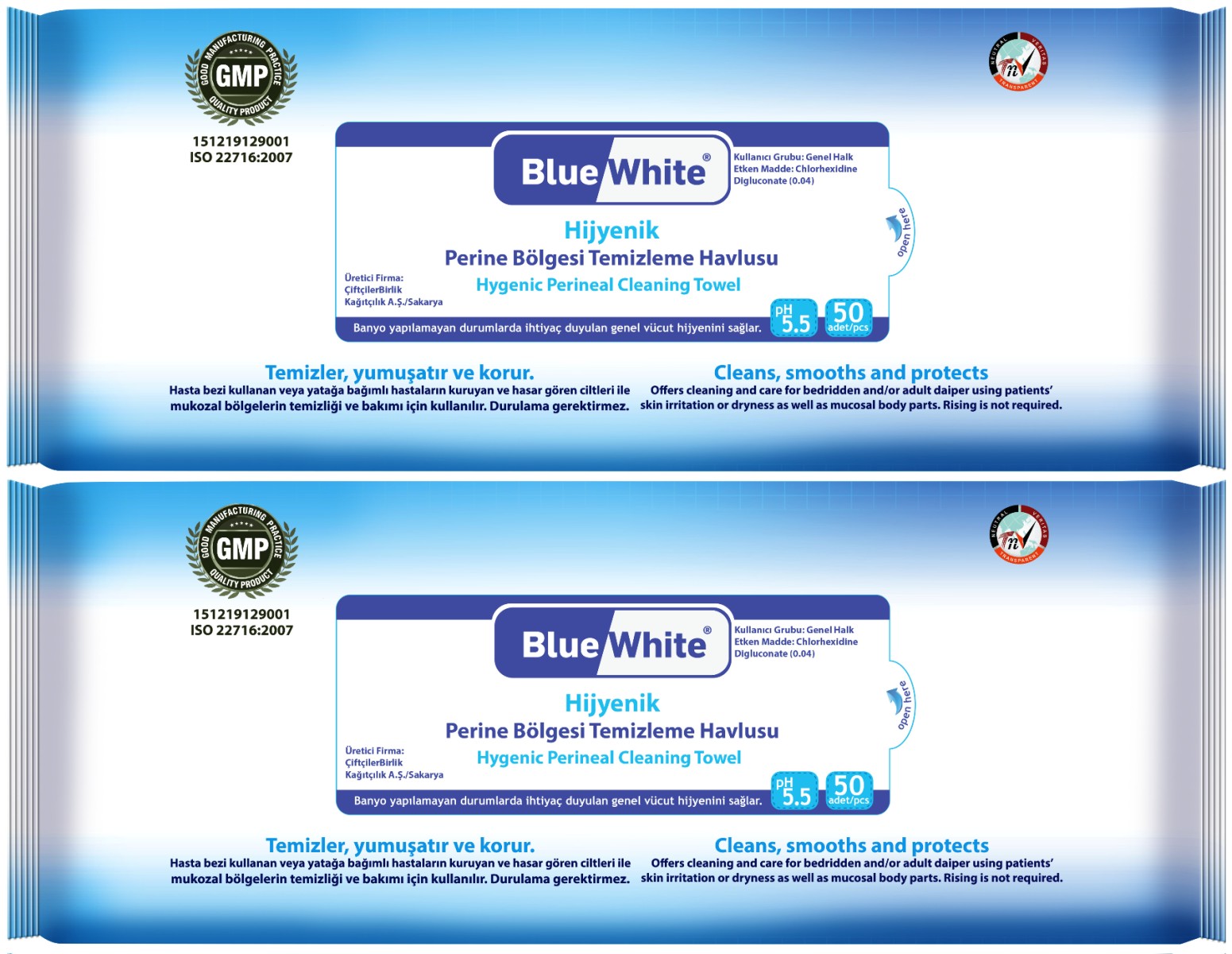 BlueWhite Yetişkin Hasta Perine Bölgesi Temizleme Mendil-Havlusu (2 li set) 50 Yaprak Hijyenik BlueWhite Yetişkin Hasta Perine Bölgesi Temizleme Mendil-Havlusu (2 li set) 50 Yaprak Hijyenik