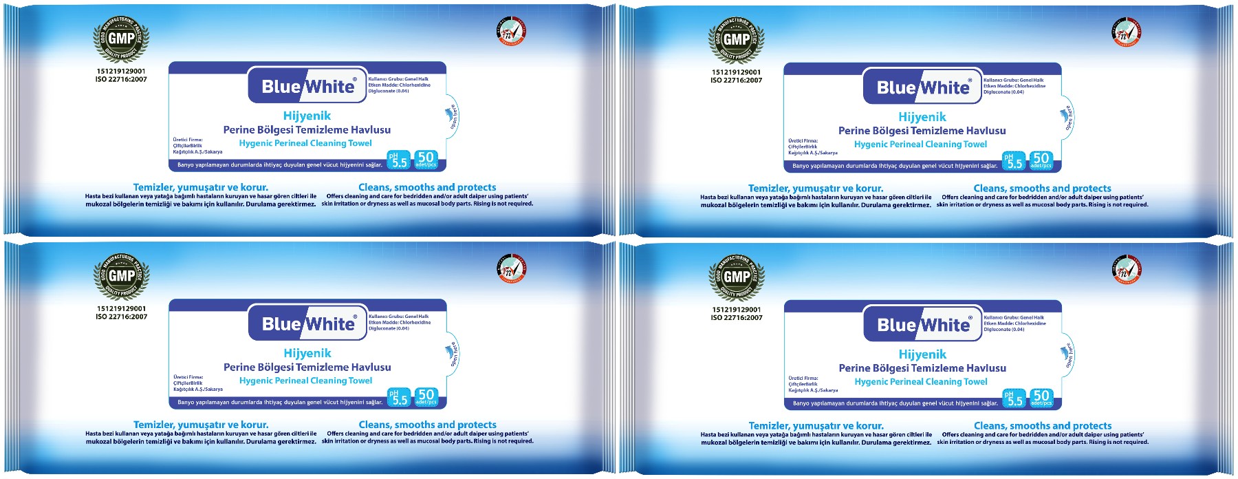 BlueWhite Yetişkin Hasta Perine Bölgesi Temizleme Mendil-Havlusu (4 lü set) 50 Yaprak Hijyenik BlueWhite Yetişkin Hasta Perine Bölgesi Temizleme Mendil-Havlusu (4 lü set) 50 Yaprak Hijyenik