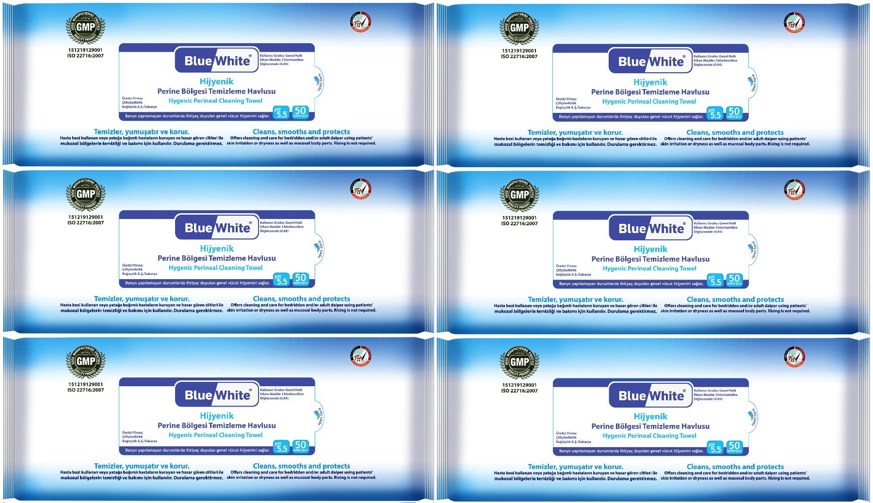 BlueWhite Yetişkin Hasta Perine Bölgesi Temizleme Mendil-Havlusu (6 lı set) 50 Yaprak Hijyenik BlueWhite Yetişkin Hasta Perine Bölgesi Temizleme Mendil-Havlusu (6 lı set) 50 Yaprak Hijyenik