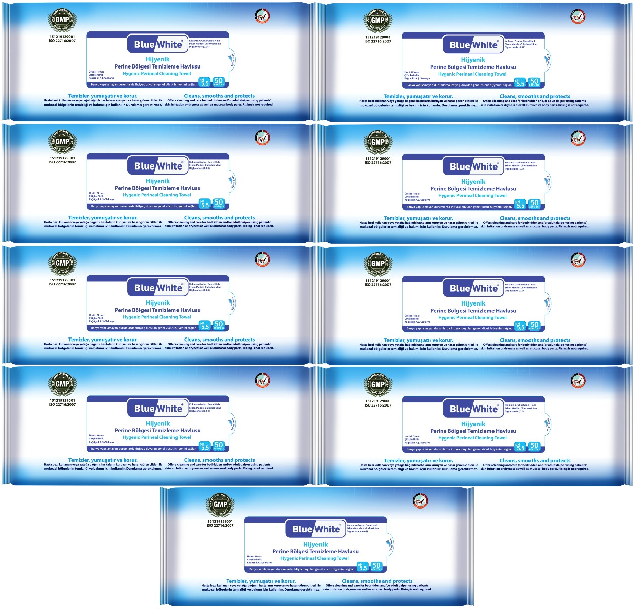 BlueWhite Yetişkin Hasta Perine Bölgesi Temizleme Mendil-Havlusu (9 lu set) 50 Yaprak Hijyenik BlueWhite Yetişkin Hasta Perine Bölgesi Temizleme Mendil-Havlusu (9 lu set) 50 Yaprak Hijyenik