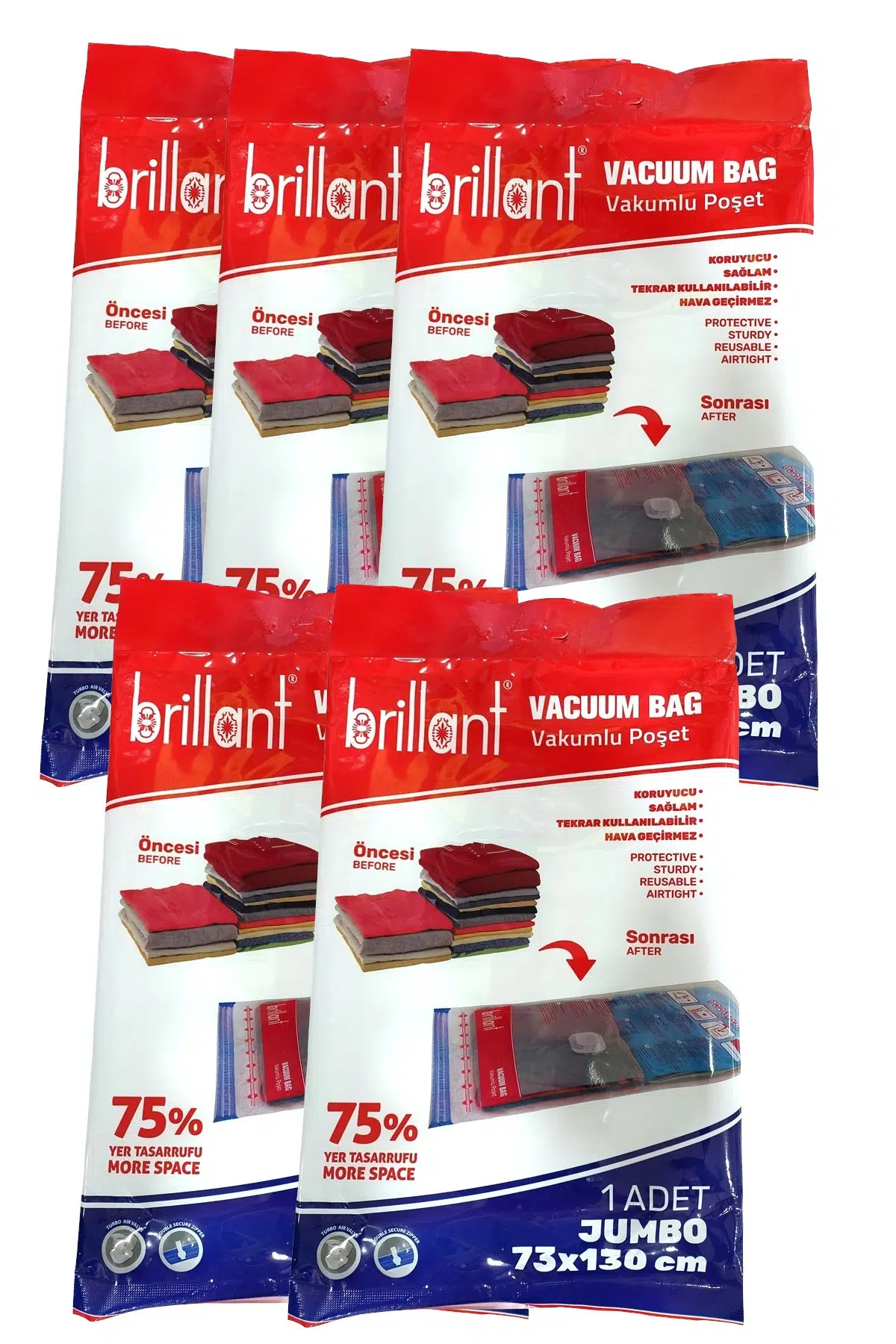 Brillant Vakumlu Hurç, 5li Set, Jumbo Boy 73x130