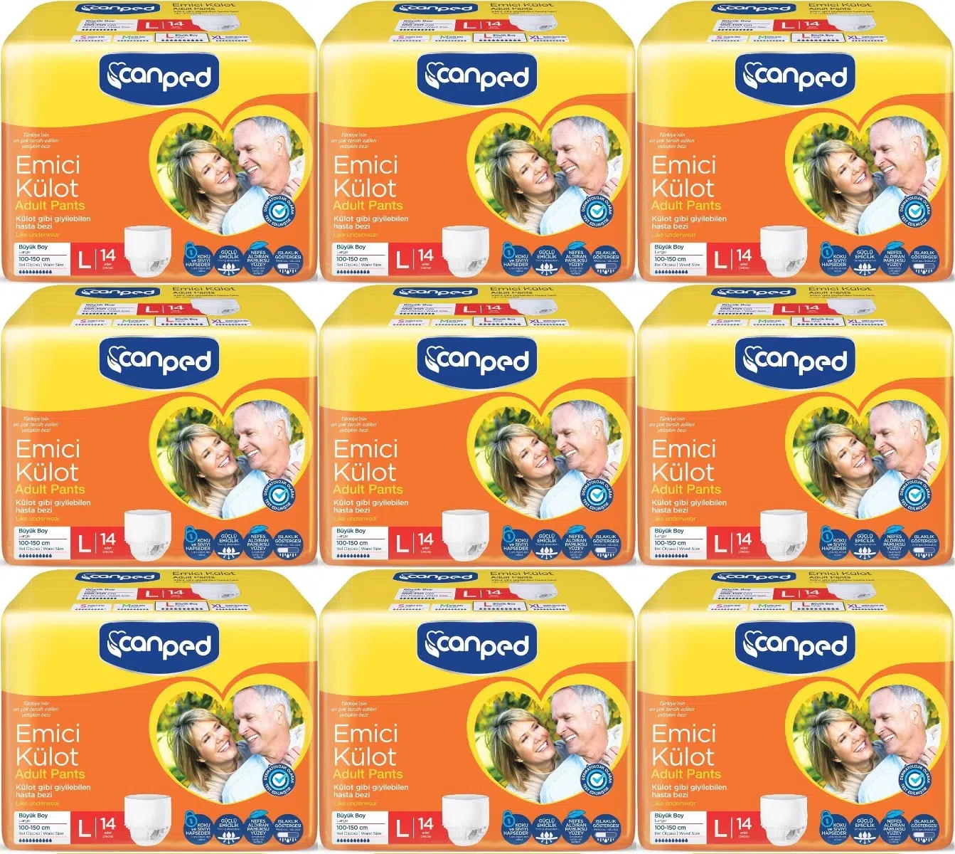 Canped Emici Külot Pants Hasta Yetişkin Bezi L - Büyük - Large Ekonomik Pk 126 Adet (9PK*14)