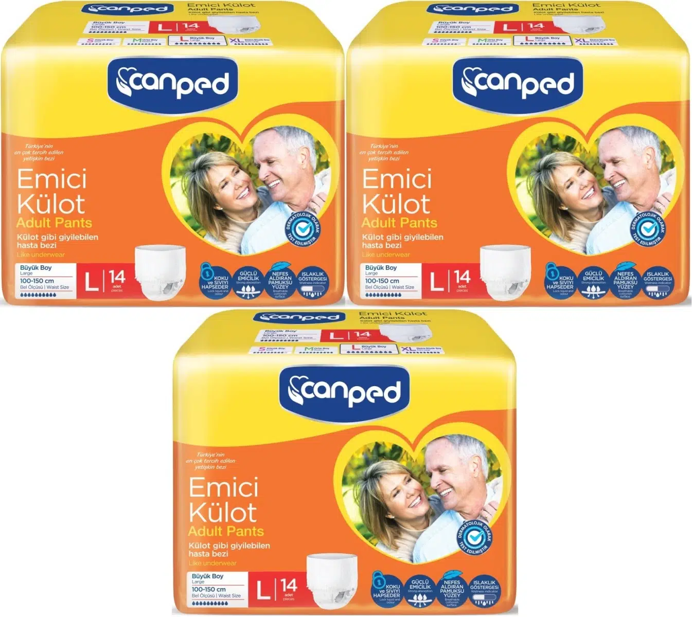 Canped Emici Külot Pants Hasta Yetişkin Bezi L - Büyük - Large Ekonomik Pk 42 Adet (3PK*14)